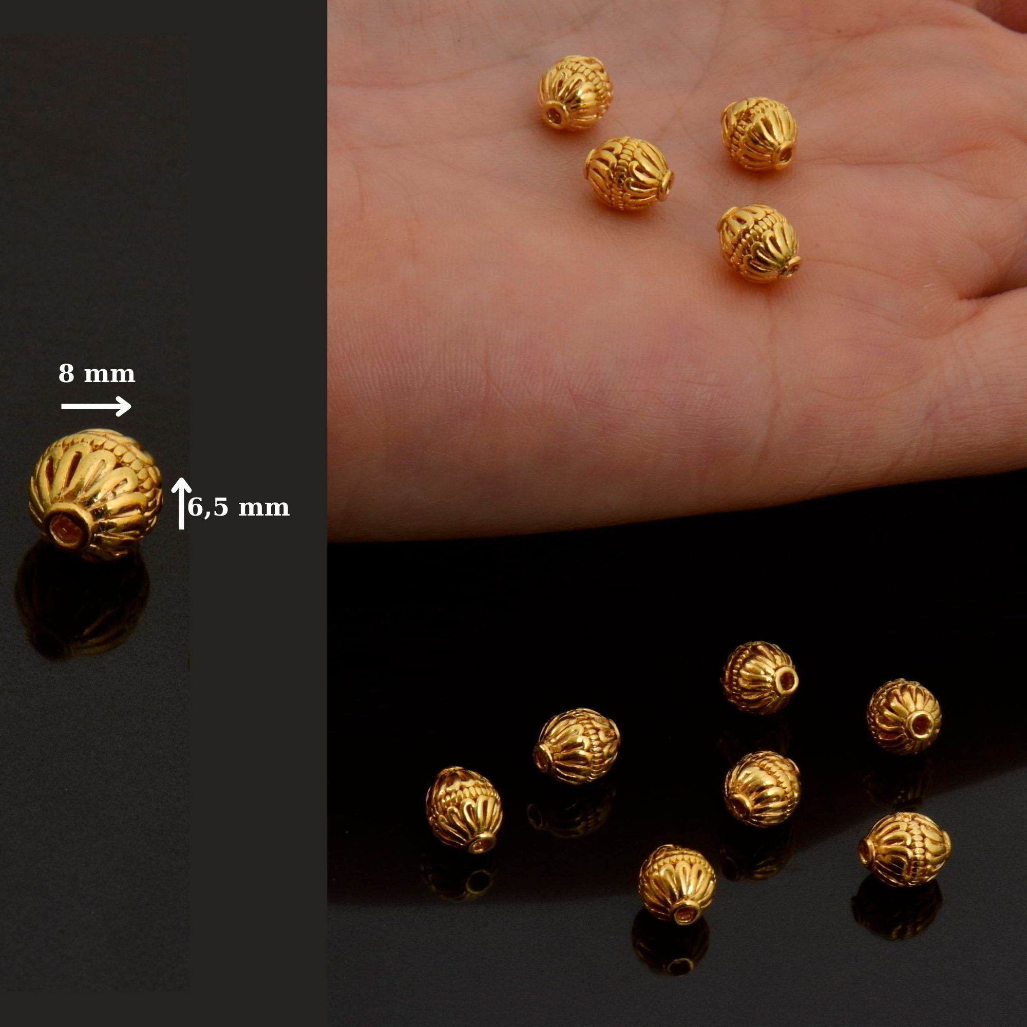 24K Gold Vermeil Striated Bicone Beads, Handmade Silver Beads in 24K Gold, 925 Solid Silver Beads, Spacer Beads, Jewelry Supply, VM117C