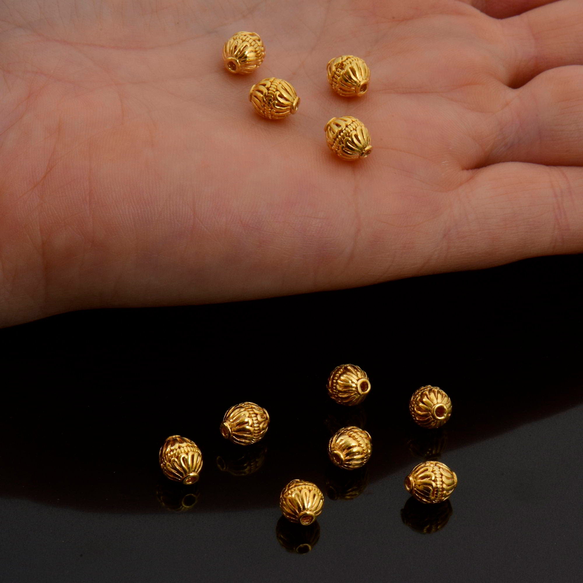 24K Gold Vermeil Striated Bicone Beads, Handmade Silver Beads in 24K Gold, 925 Solid Silver Beads, Spacer Beads, Jewelry Supply, VM117C