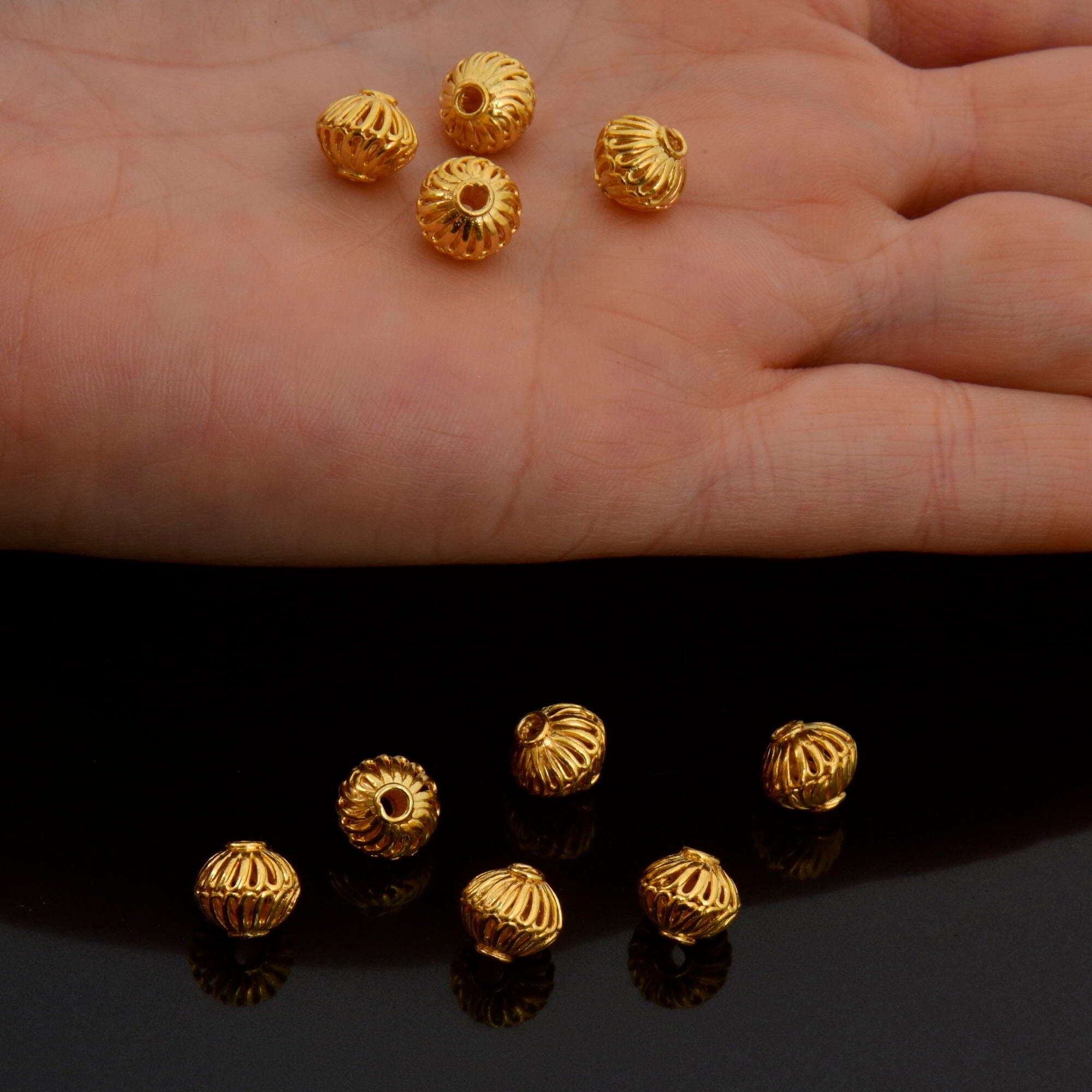 24K Gold Vermeil Striated Bicone Beads, Handmade Silver Beads in 24K Gold, 925 Solid Silver Beads, Spacer Beads, Jewelry Supply, VM117D