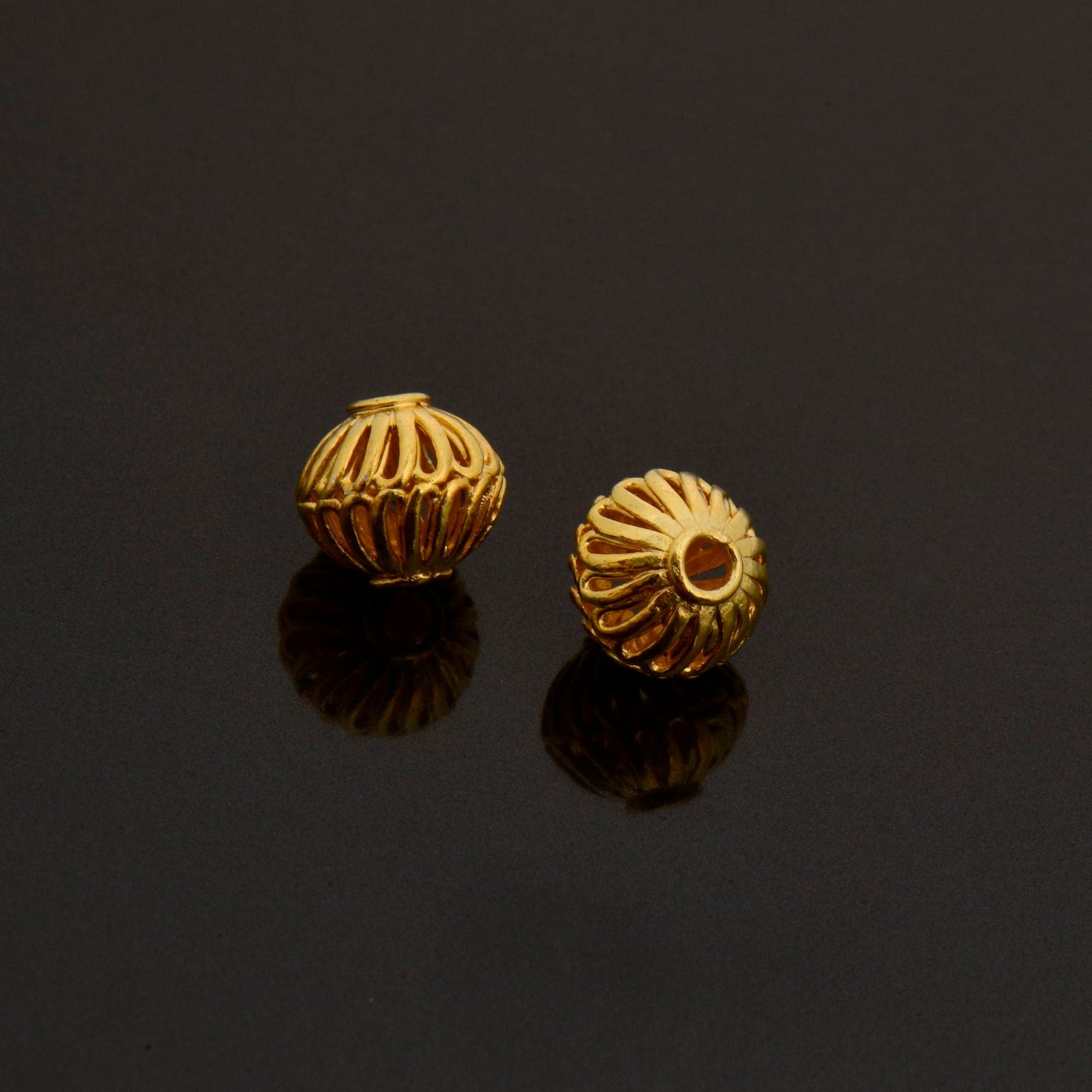 24K Gold Vermeil Striated Bicone Beads, Handmade Silver Beads in 24K Gold, 925 Solid Silver Beads, Spacer Beads, Jewelry Supply, VM117D