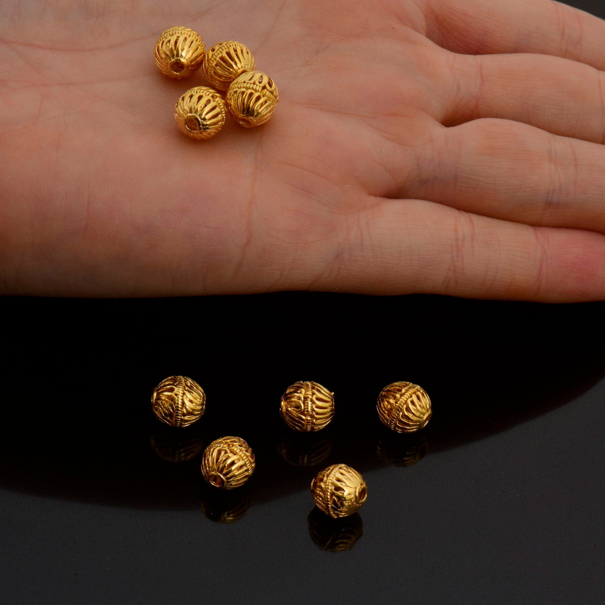 24K Gold Vermeil Striated Bicone Beads, Handmade Silver Beads in 24K Gold, 925 Solid Silver Beads, Spacer Beads, Jewelry Supply, VM117E