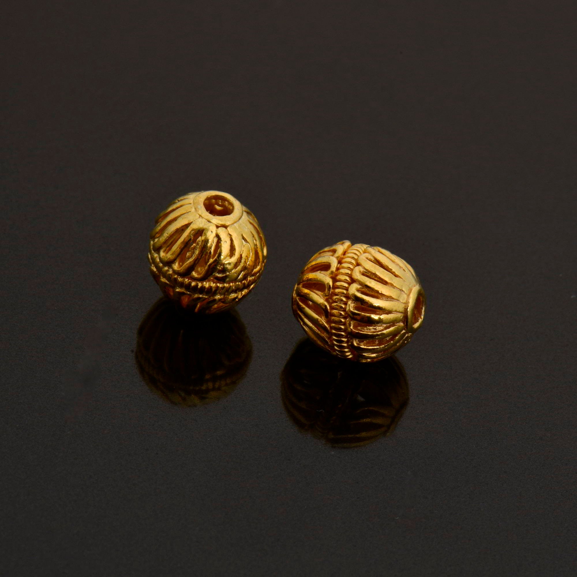 24K Gold Vermeil Striated Bicone Beads, Handmade Silver Beads in 24K Gold, 925 Solid Silver Beads, Spacer Beads, Jewelry Supply, VM117E
