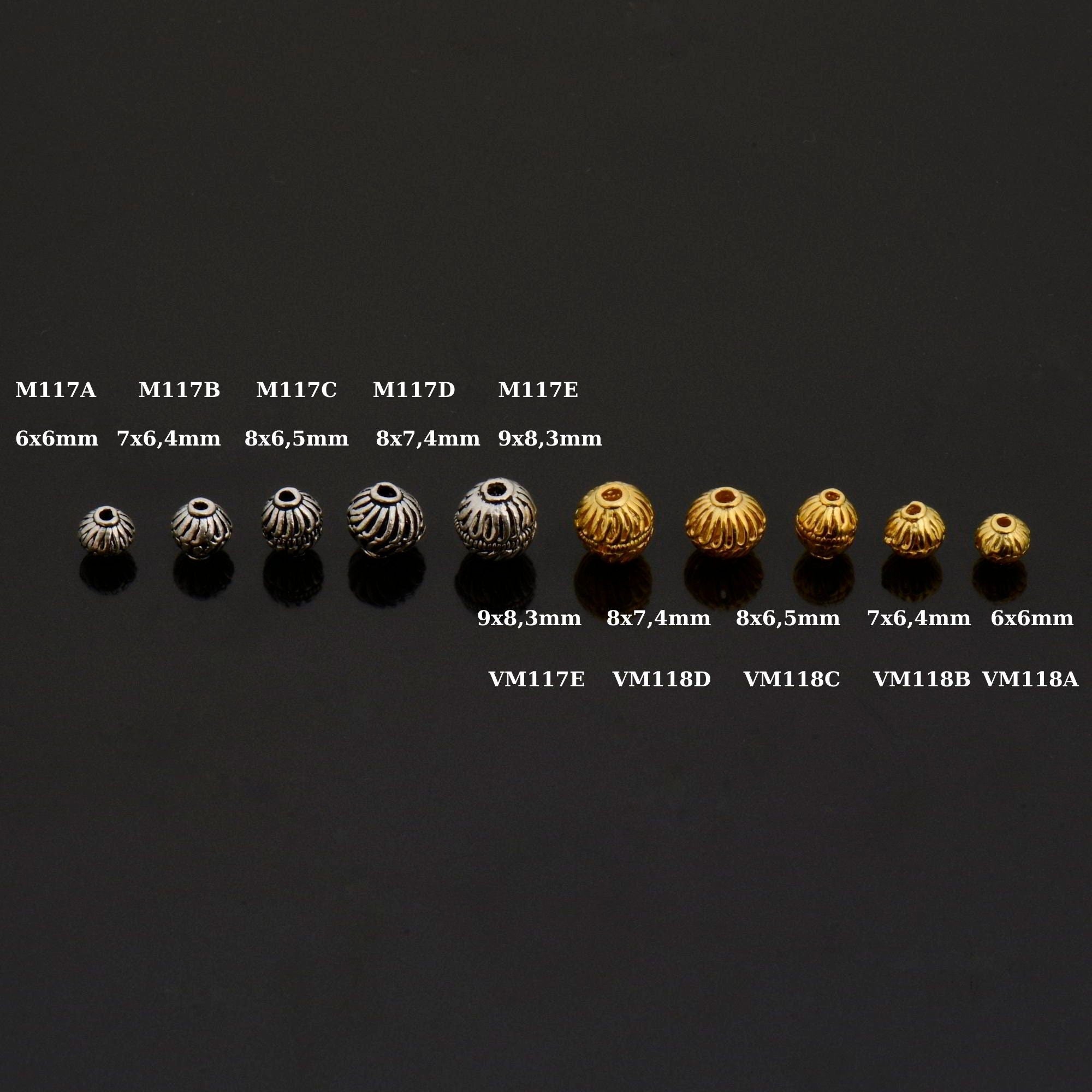 24K Gold Vermeil Striated Bicone Beads, Handmade Silver Beads in 24K Gold, 925 Solid Silver Beads, Spacer Beads, Jewelry Supply, M/VM117 A-E