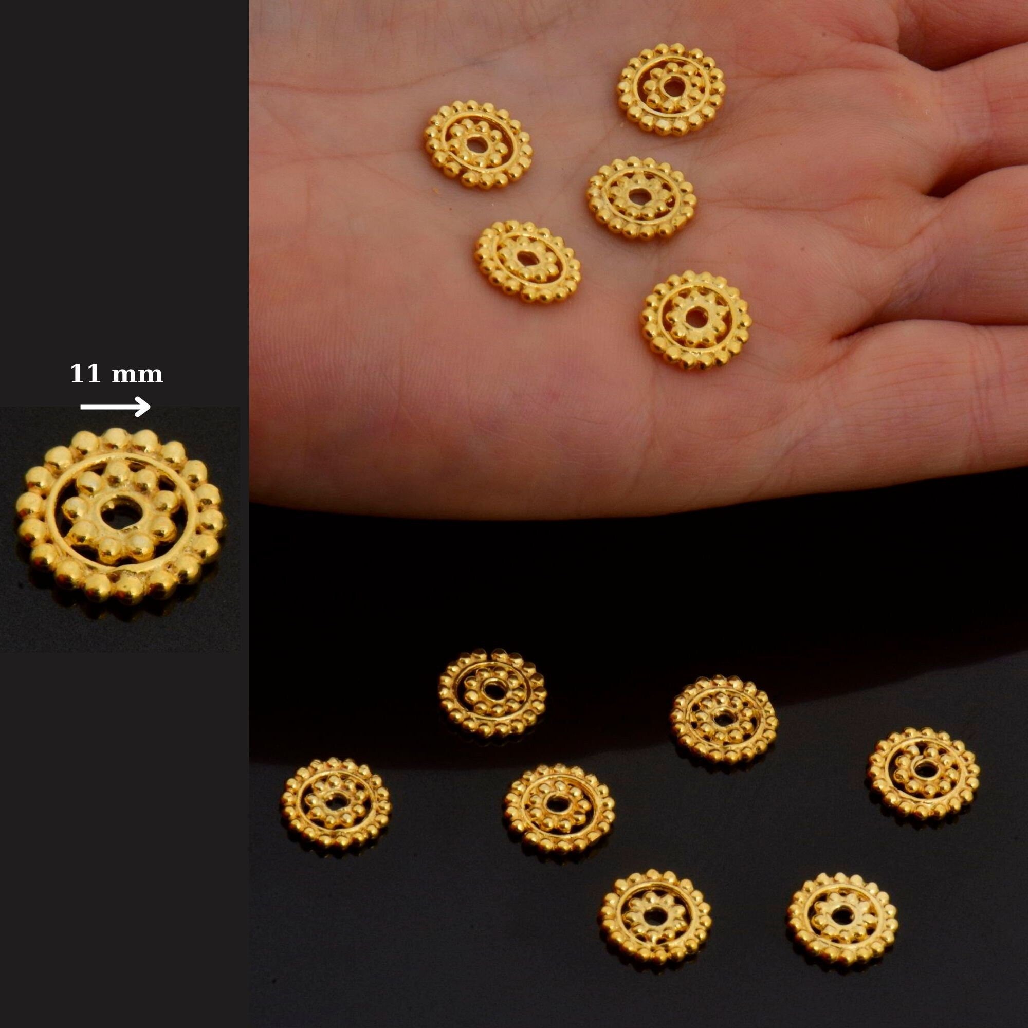 24K Gold Vermeil Separators, Handmade Silver Beads in 24K Gold, 925 Solid Silver Beads, Spacer Beads, Jewelry Supply, VM132B