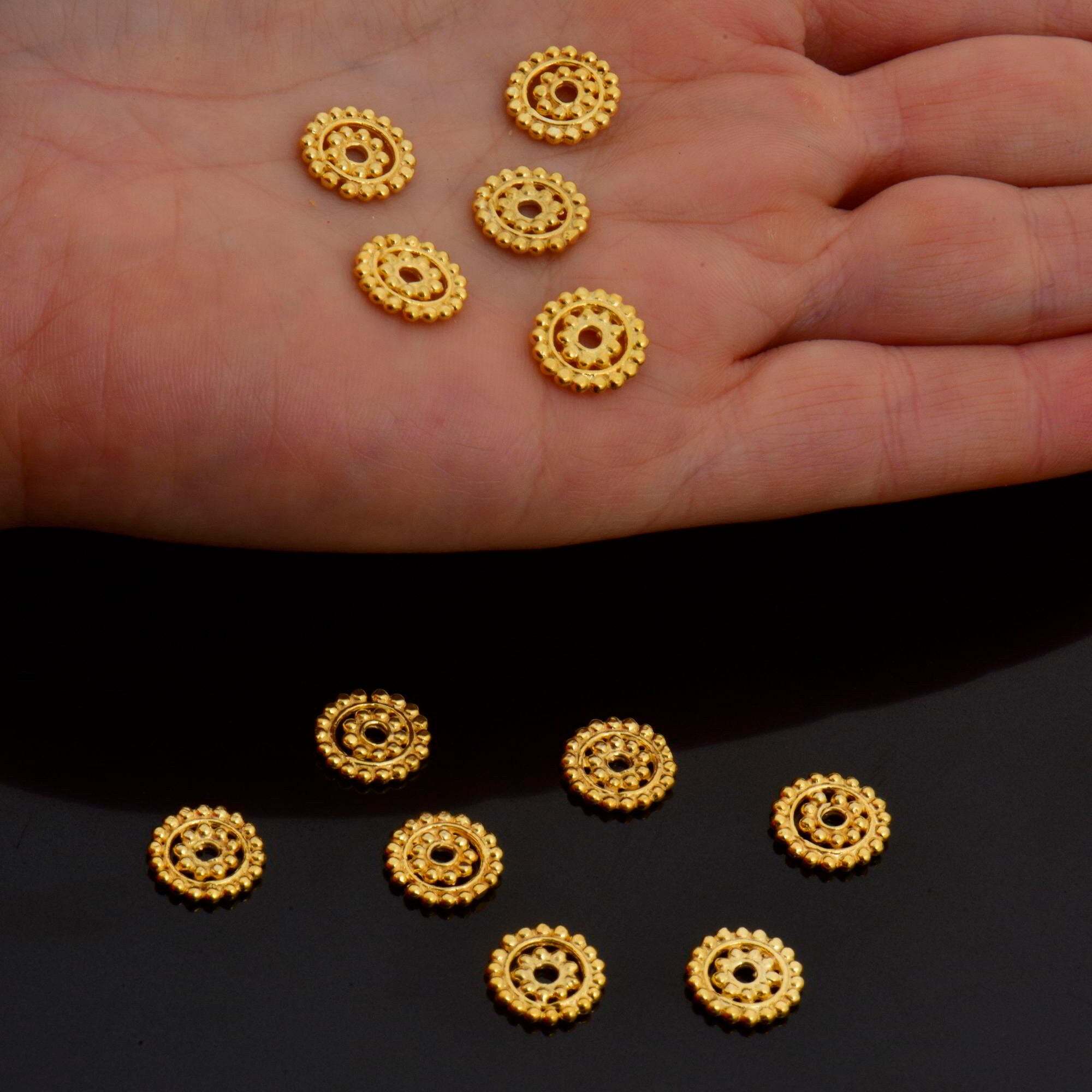 24K Gold Vermeil Separators, Handmade Silver Beads in 24K Gold, 925 Solid Silver Beads, Spacer Beads, Jewelry Supply, VM132B