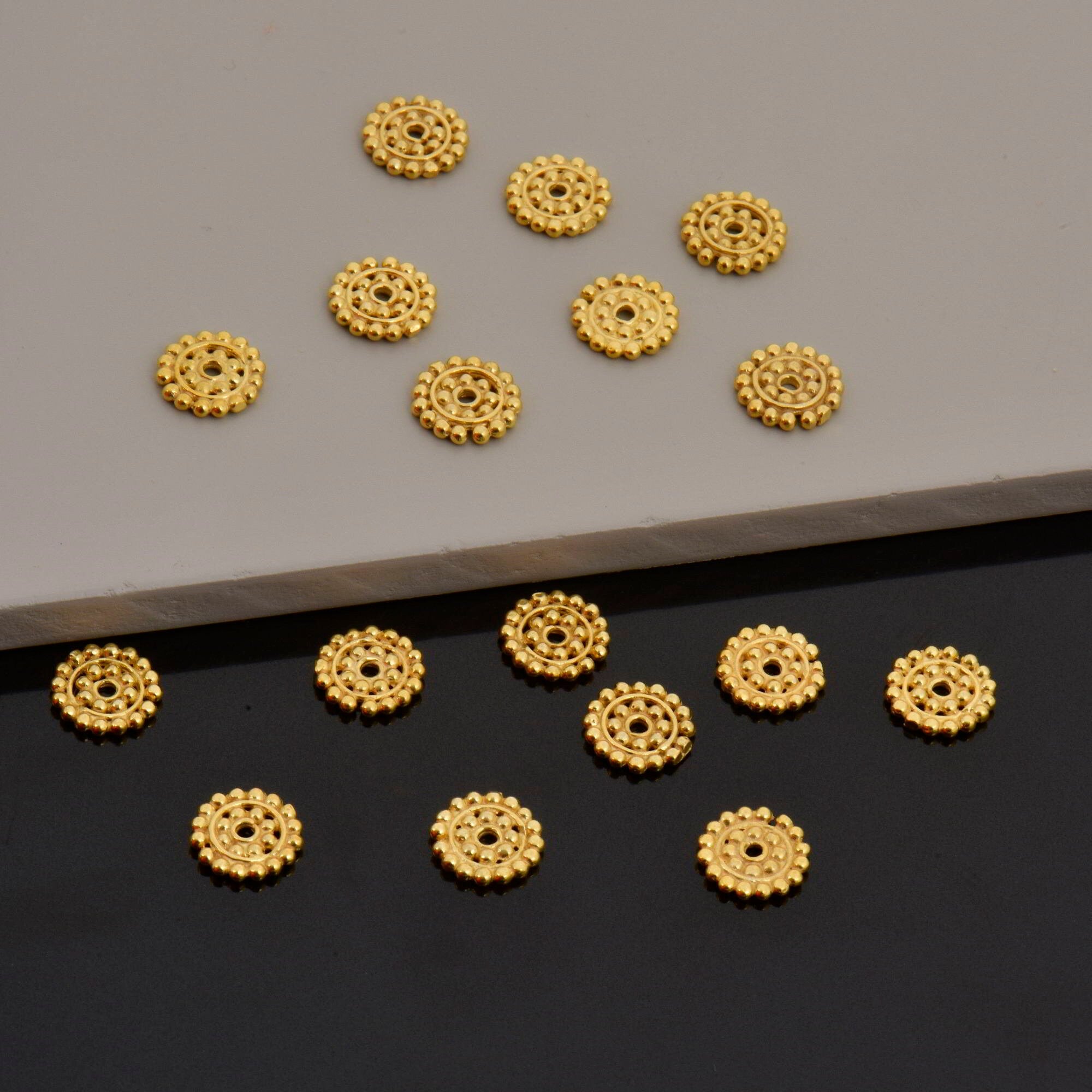 24K Gold Vermeil & 925 Silver Separators, Handmade Silver Beads in Gold, Solid Silver Beads, Spacer Beads, Jewelry Supply, M/VM132 A-B