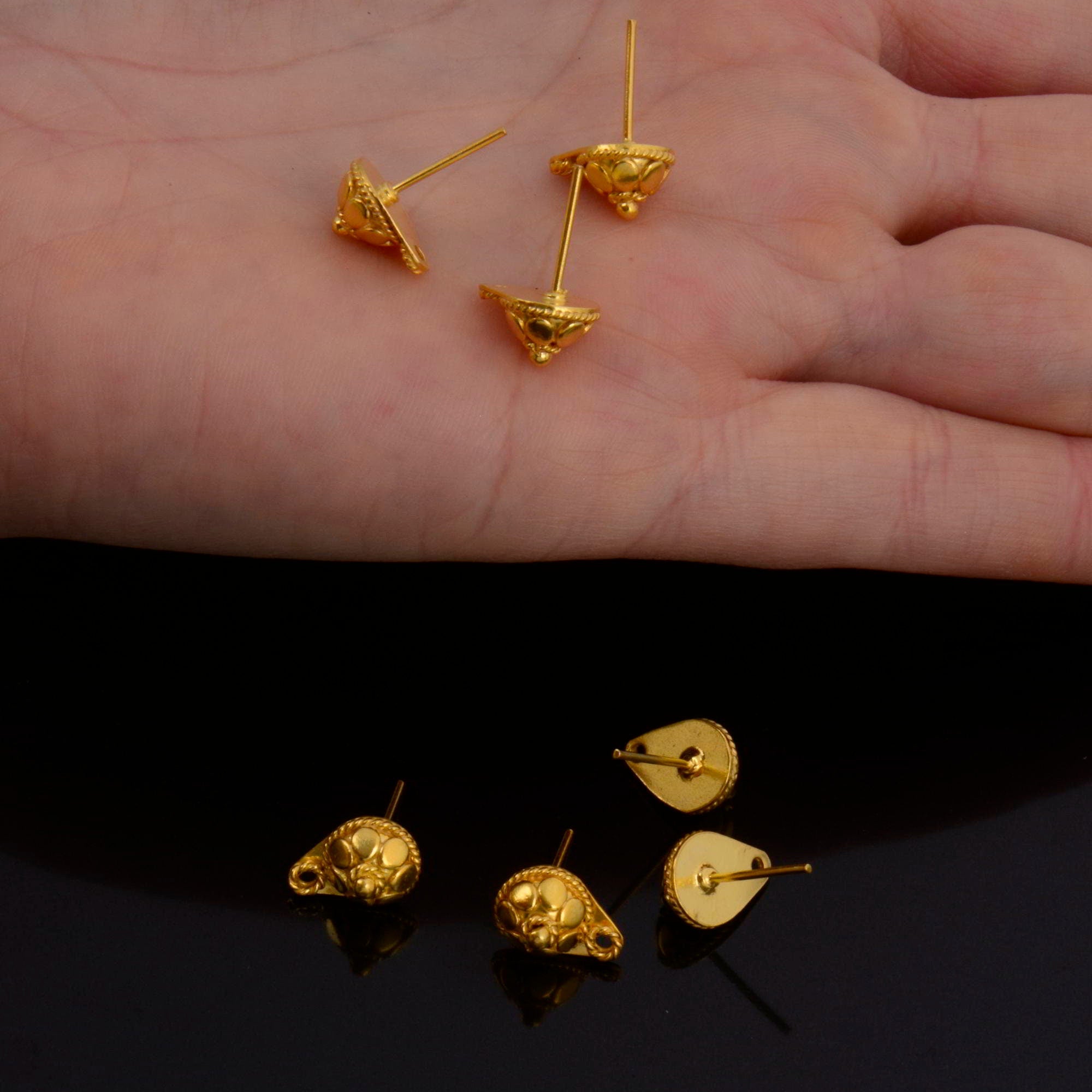24K Gold Vermeil Ear Post, 925 Solid Silver Earring Studs with Loop, 24K Gold Plated Earring Posts, Jewelry Making Findings, VM136