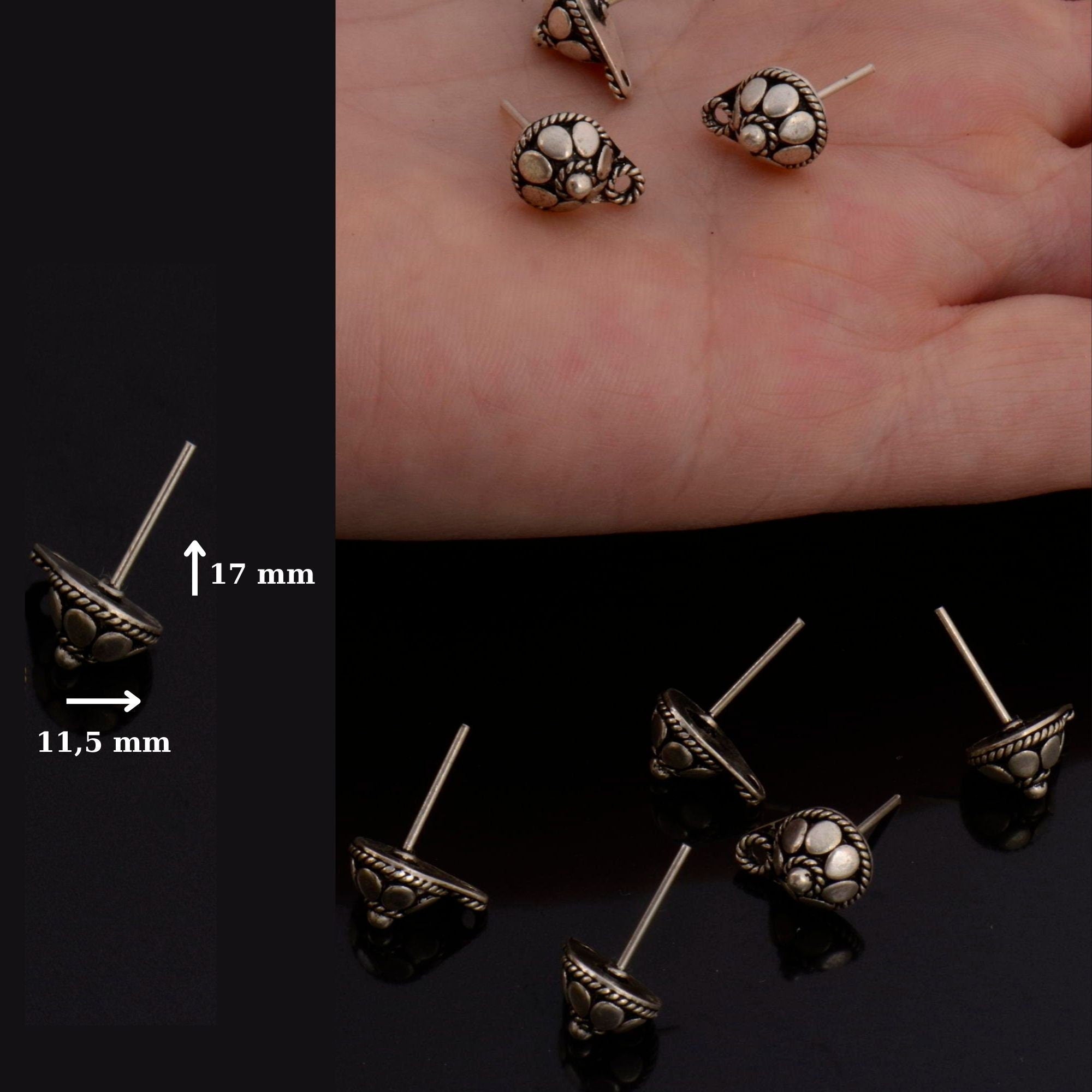 24K Gold Vermeil and 925 Silver Ear Post, Solid Silver Earring Studs with Loop, Gold Plated Earring Posts, Jewelry Making Findings, M/VM136