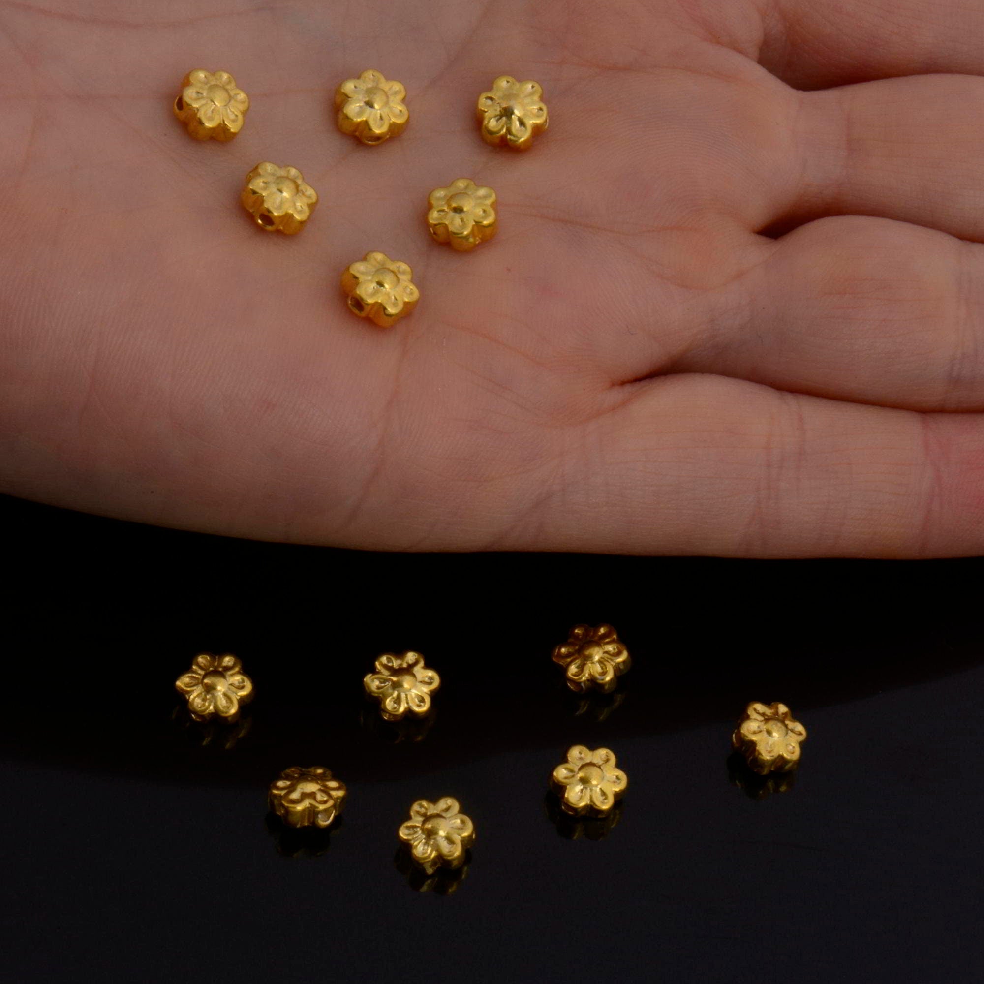 24K Gold Vermeil Flower Beads, Handmade 925 Silver Floral Beads in Gold, Gold Spacer Beads, Jewelry Supply, VM142