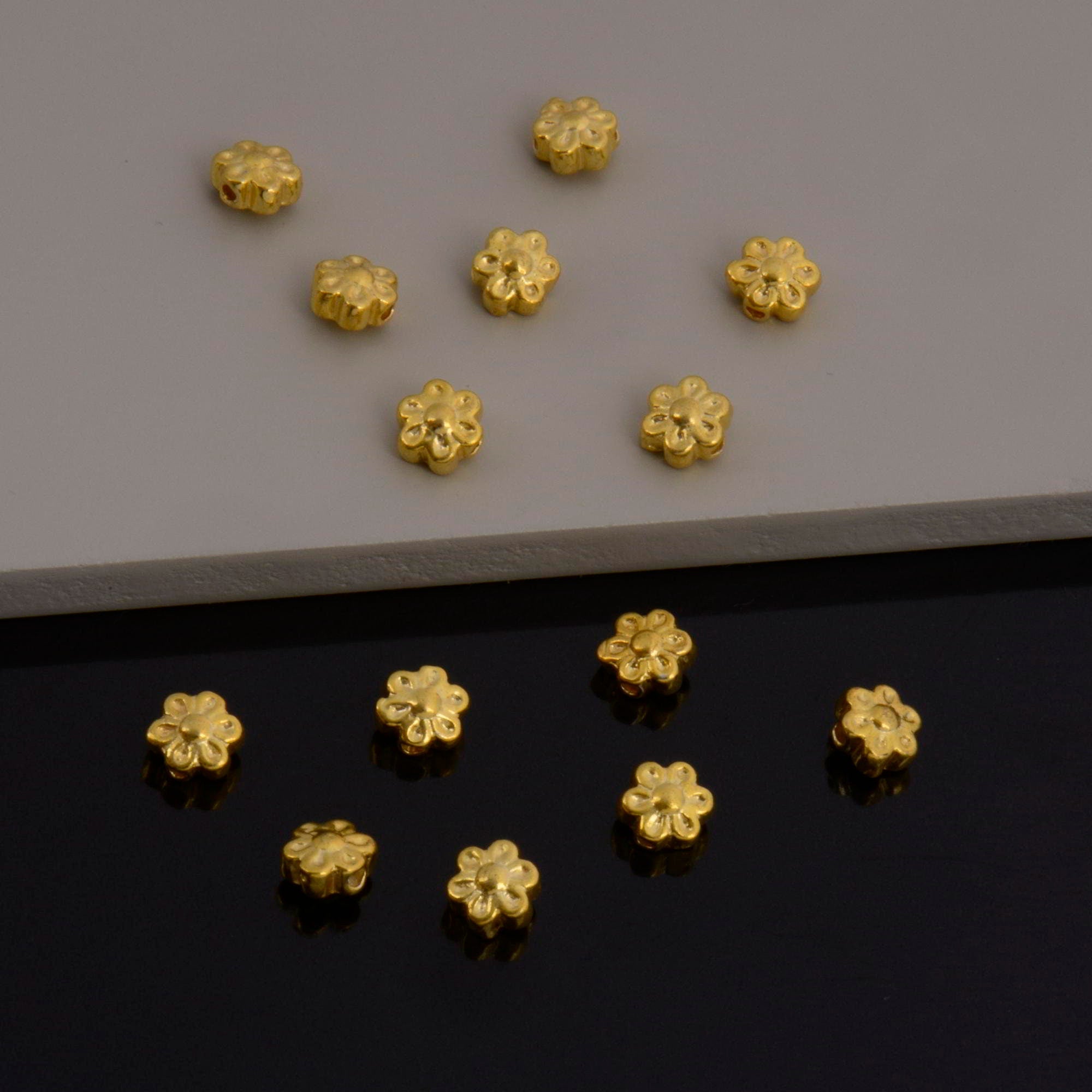 24K Gold Vermeil and 925 Silver Flower Beads, Handmade Silver Beads in Gold, Solid Silver Beads, Gold Floral Beads, Jewelry Supply, M/VM142