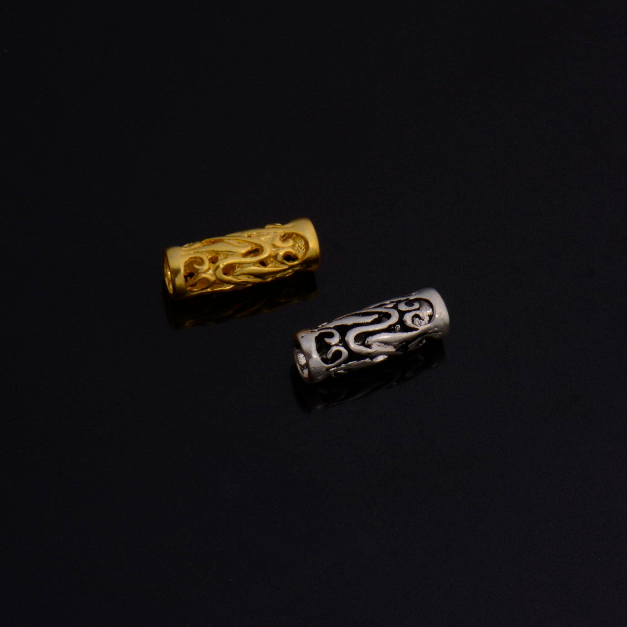 24K Gold Vermeil & 925 Silver Open Work Tube Beads, Tube Beads, Silver Open Work Tube Beads, Silver Tube Beads, Jewelry Findings, S57V-S57