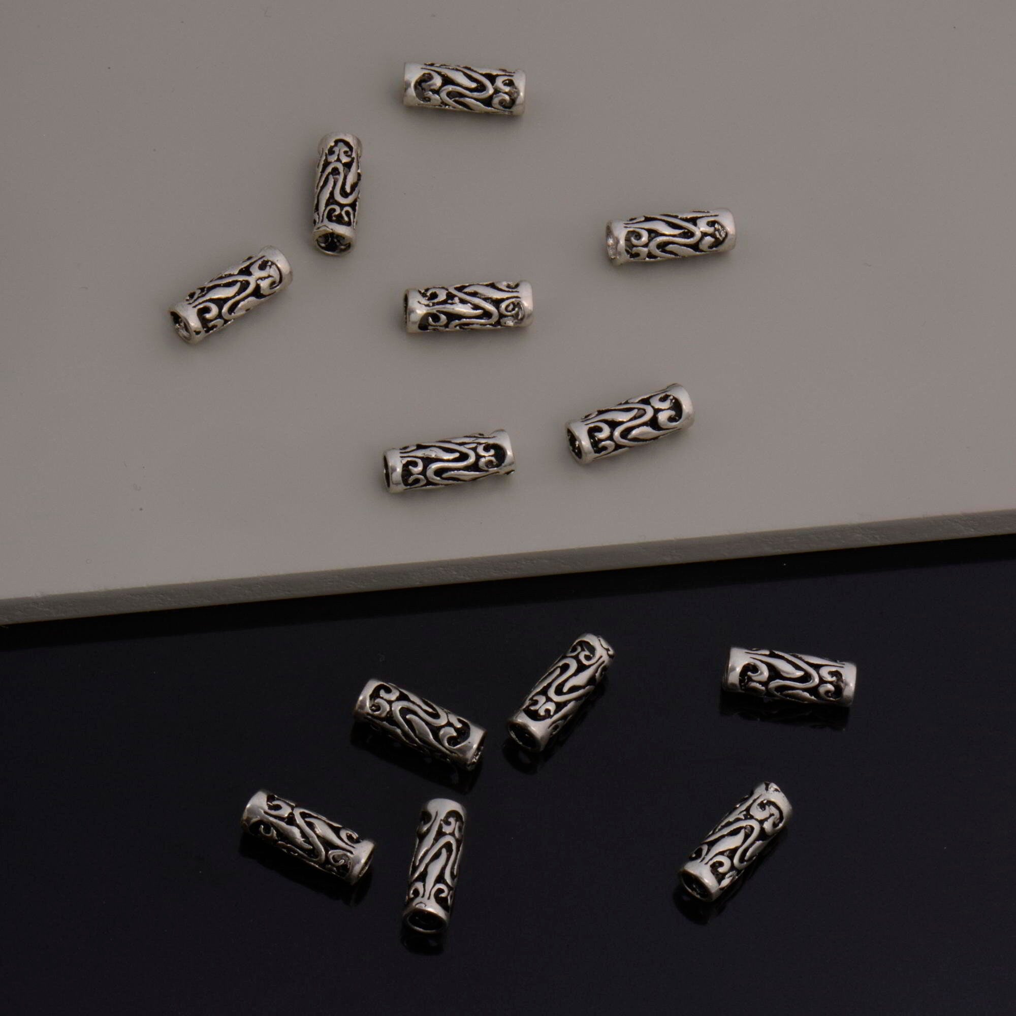 24K Gold Vermeil & 925 Silver Open Work Tube Beads, Tube Beads, Silver Open Work Tube Beads, Silver Tube Beads, Jewelry Findings, S57V-S57