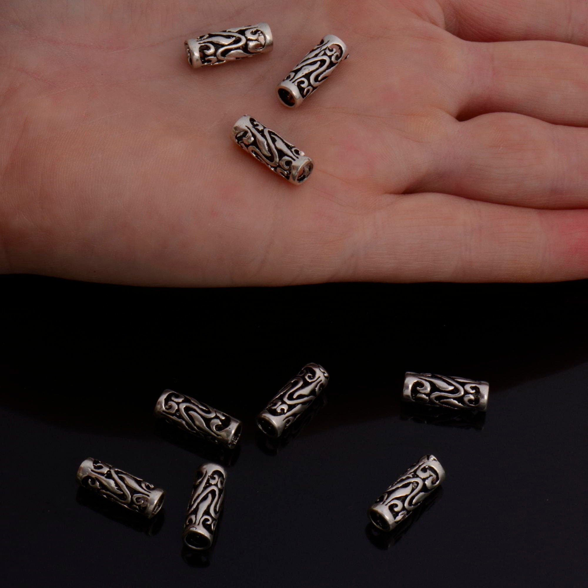 24K Gold Vermeil & 925 Silver Open Work Tube Beads, Tube Beads, Silver Open Work Tube Beads, Silver Tube Beads, Jewelry Findings, S57V-S57