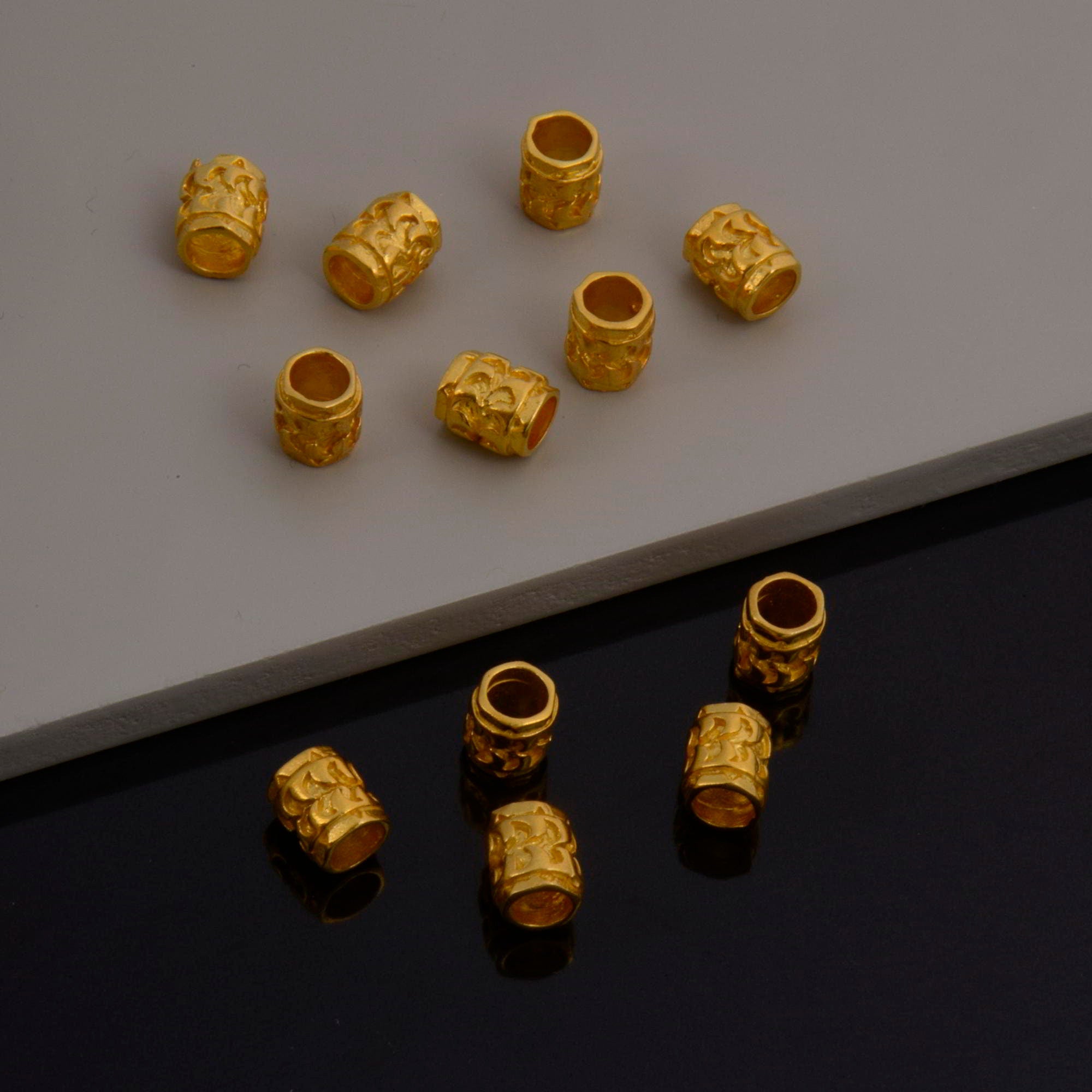 24K Gold Vermeil Large Hole Tube Beads, Tube Beads in 24K Gold, 925 Silver Large Hole Tube Beads, Silver Tube Beads For Jewelry Making, S58V