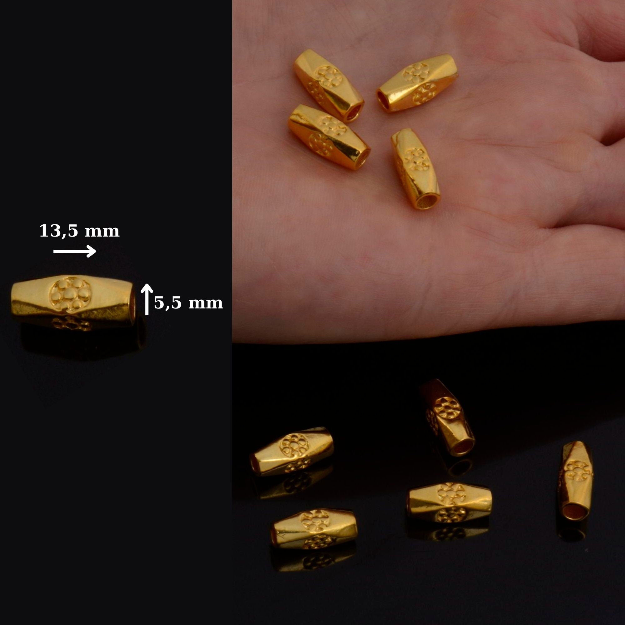 24K Gold Vermeil Large Hole Tube Beads, Tube Beads in 24K Gold, 925 Silver Large Hole Tube Beads, Silver Tube Beads For Jewelry Making, S59V