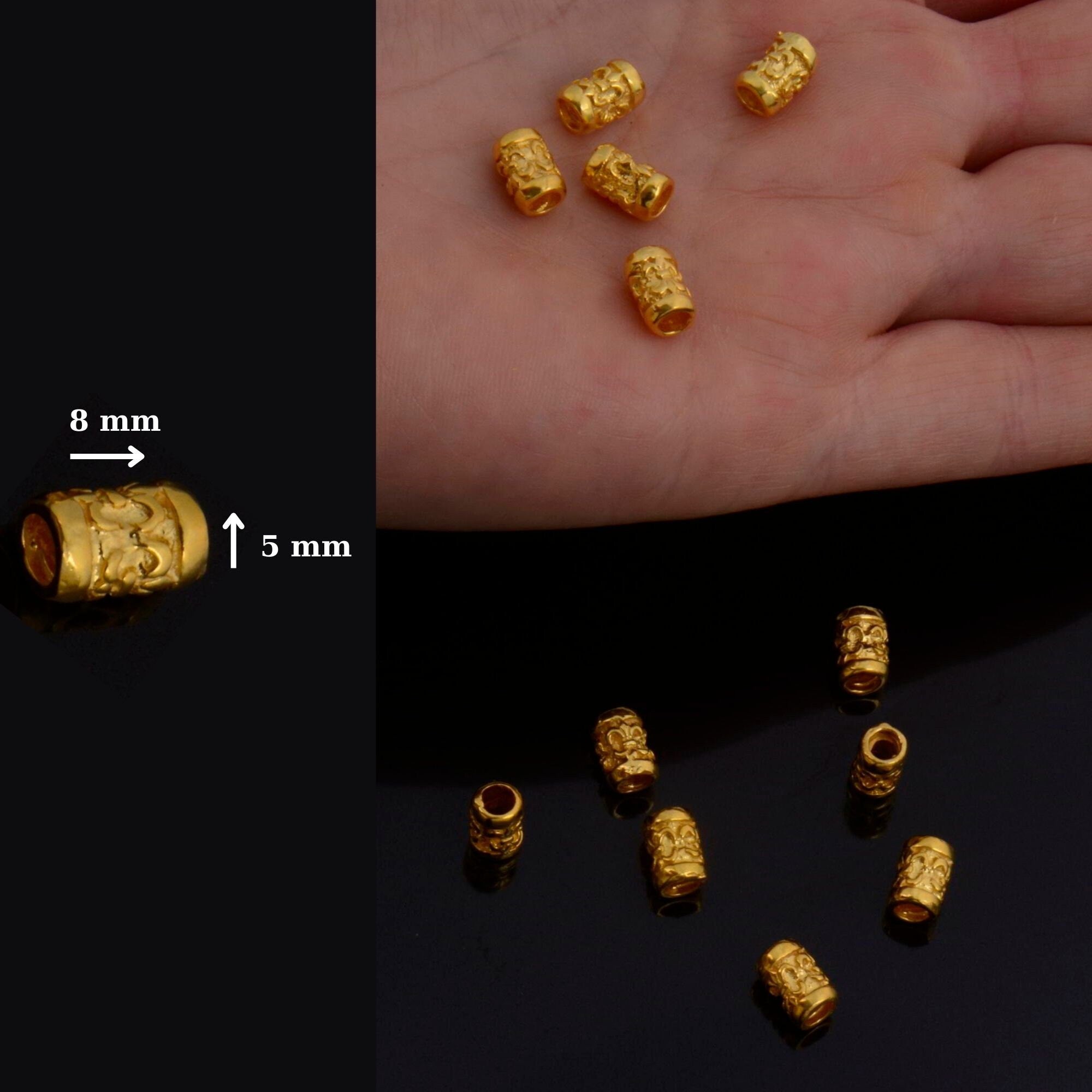 24K Gold Vermeil Large Hole Tube Beads, Tube Beads in 24K Gold, 925 Silver Large Hole Tube Beads, Silver Tube Beads For Jewelry Making, S60V