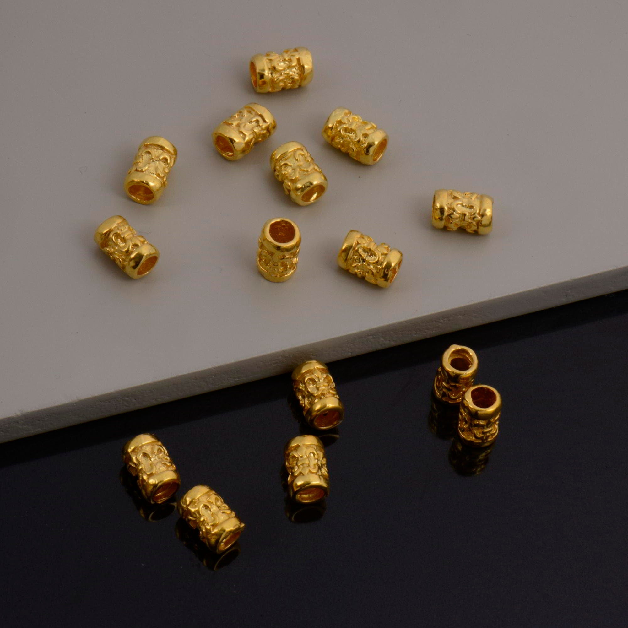 24K Gold Vermeil Large Hole Tube Beads, Tube Beads in 24K Gold, 925 Silver Large Hole Tube Beads, Silver Tube Beads For Jewelry Making, S60V