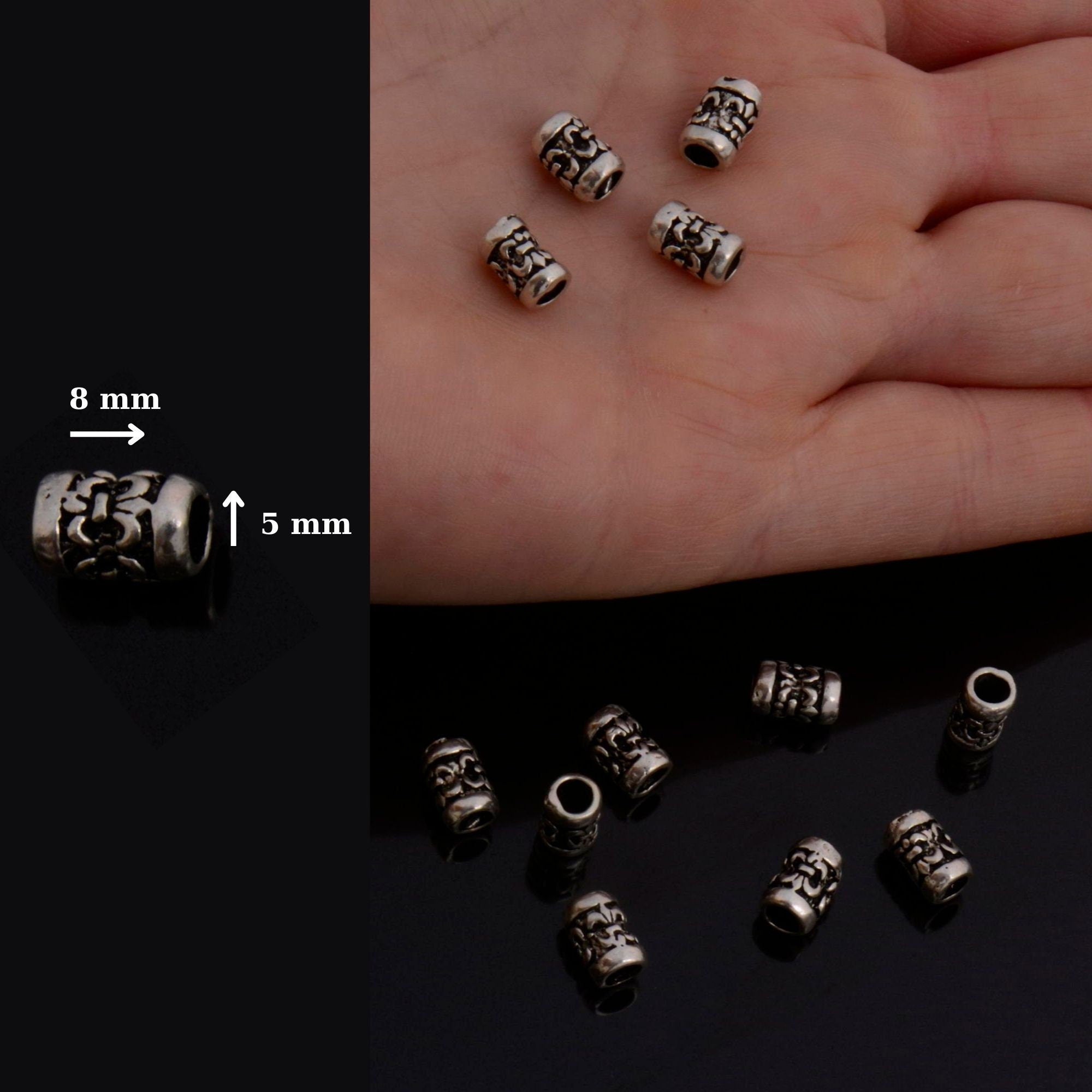 925 Sterling Silver Large hole Tube Beads, Antique Silver Tube Beads, Silver Spacer Beads, Large Hole Tube Beads For Jewelry Making, S60