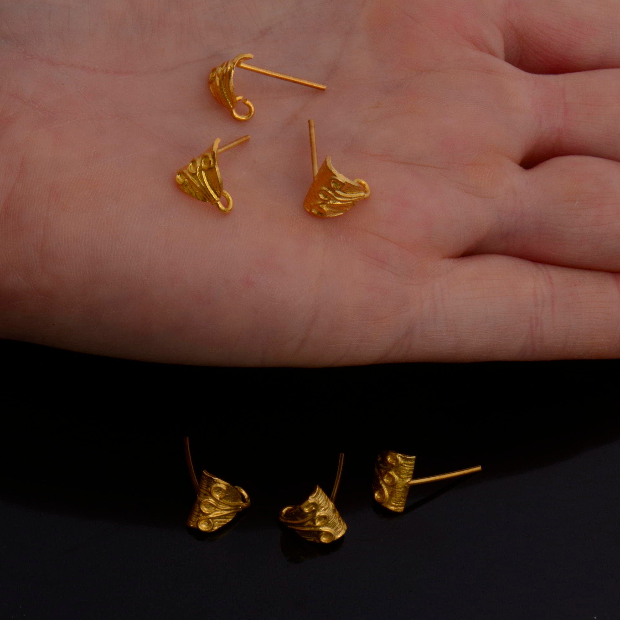 24K Gold Vermeil & 925 Solid Silver Earring Posts, Stud Earrings with Hoops, Earring Stud Components, Jewelry Making Findings, S65V/S65