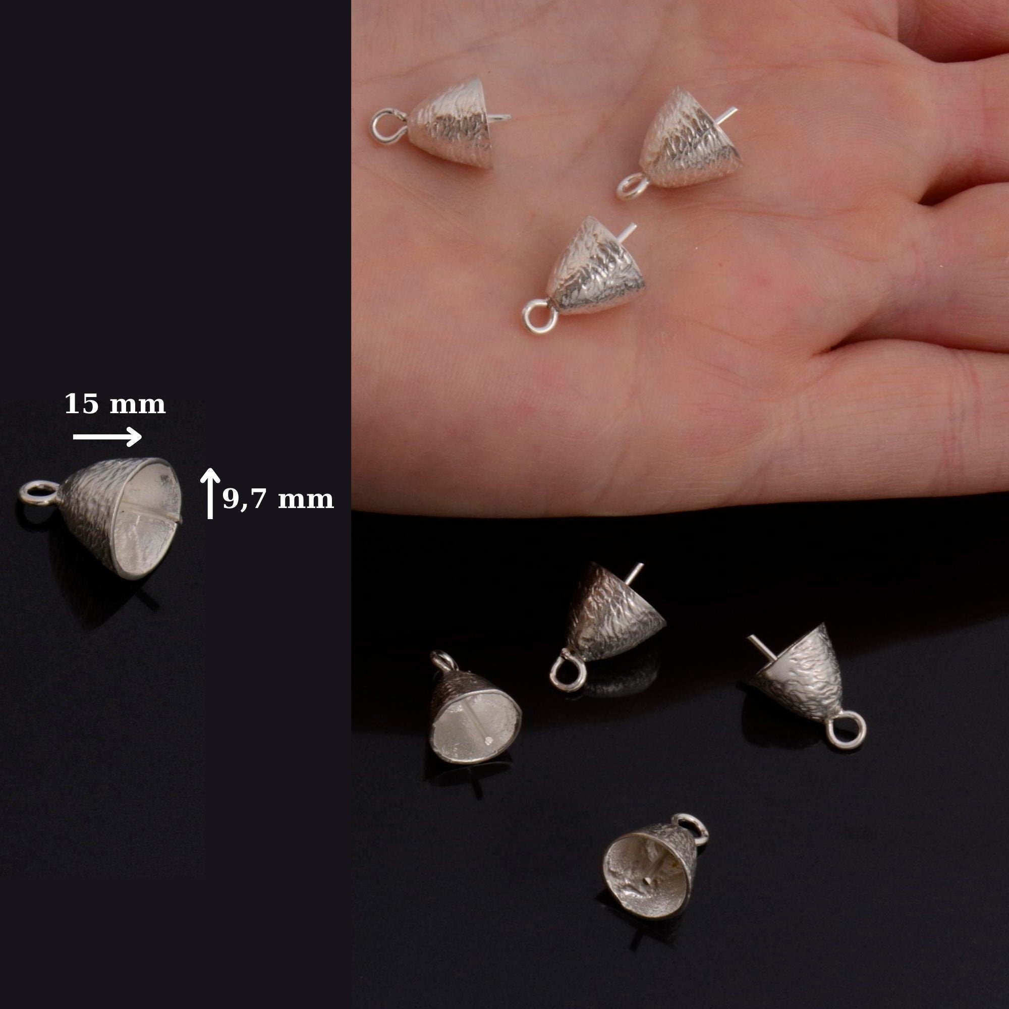 925 Sterling Silver Peg Bail Hand Made Bead Caps for Half Drilled Beads, Sterling Silver Bead Caps, Jewelry Supply, S67
