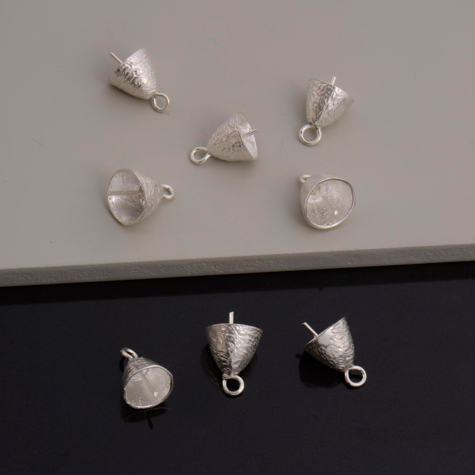 925 Sterling Silver Peg Bail Hand Made Bead Caps for Half Drilled Beads, Sterling Silver Bead Caps, Jewelry Supply, S67
