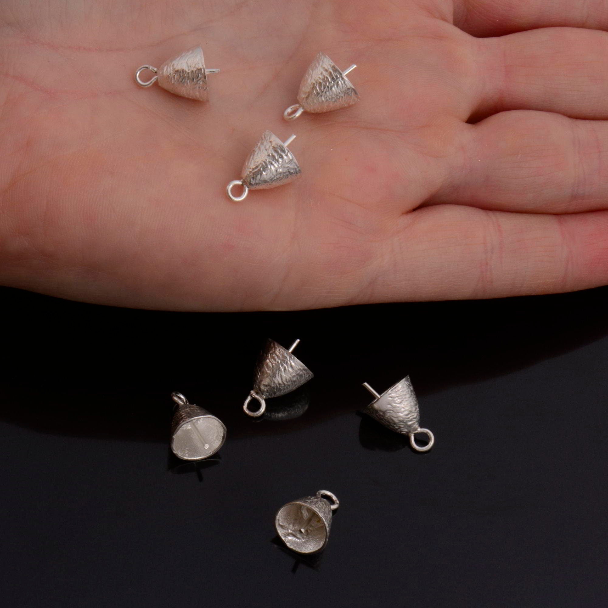 925 Sterling Silver Peg Bail Hand Made Bead Caps for Half Drilled Beads, Sterling Silver Bead Caps, Jewelry Supply, S67