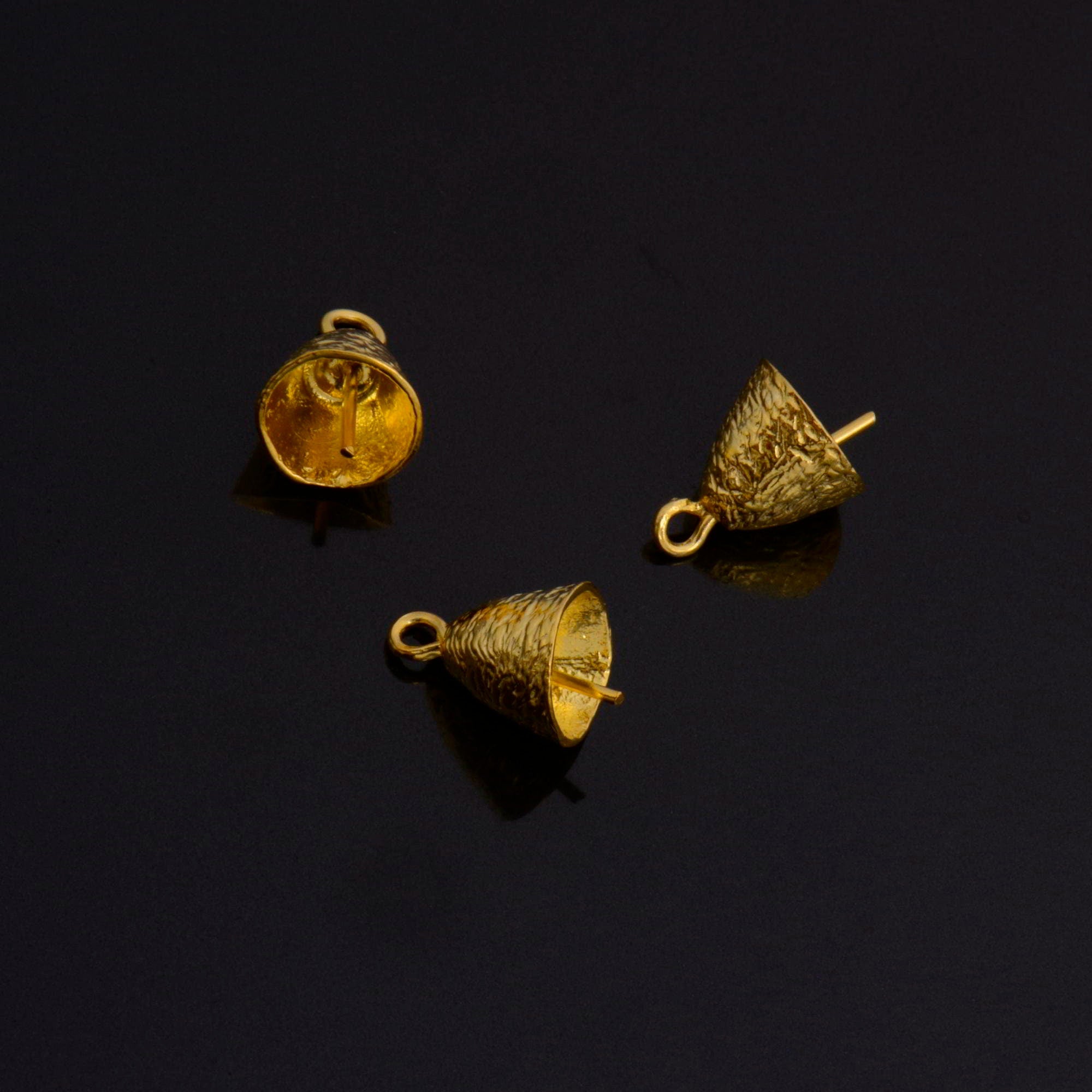 24K Gold Vermeil Peg Bail Hand Made Bead Caps for Half Drilled Beads, 925 Silver Bead Caps in 24K Gold, Jewelry Supplies, S67V