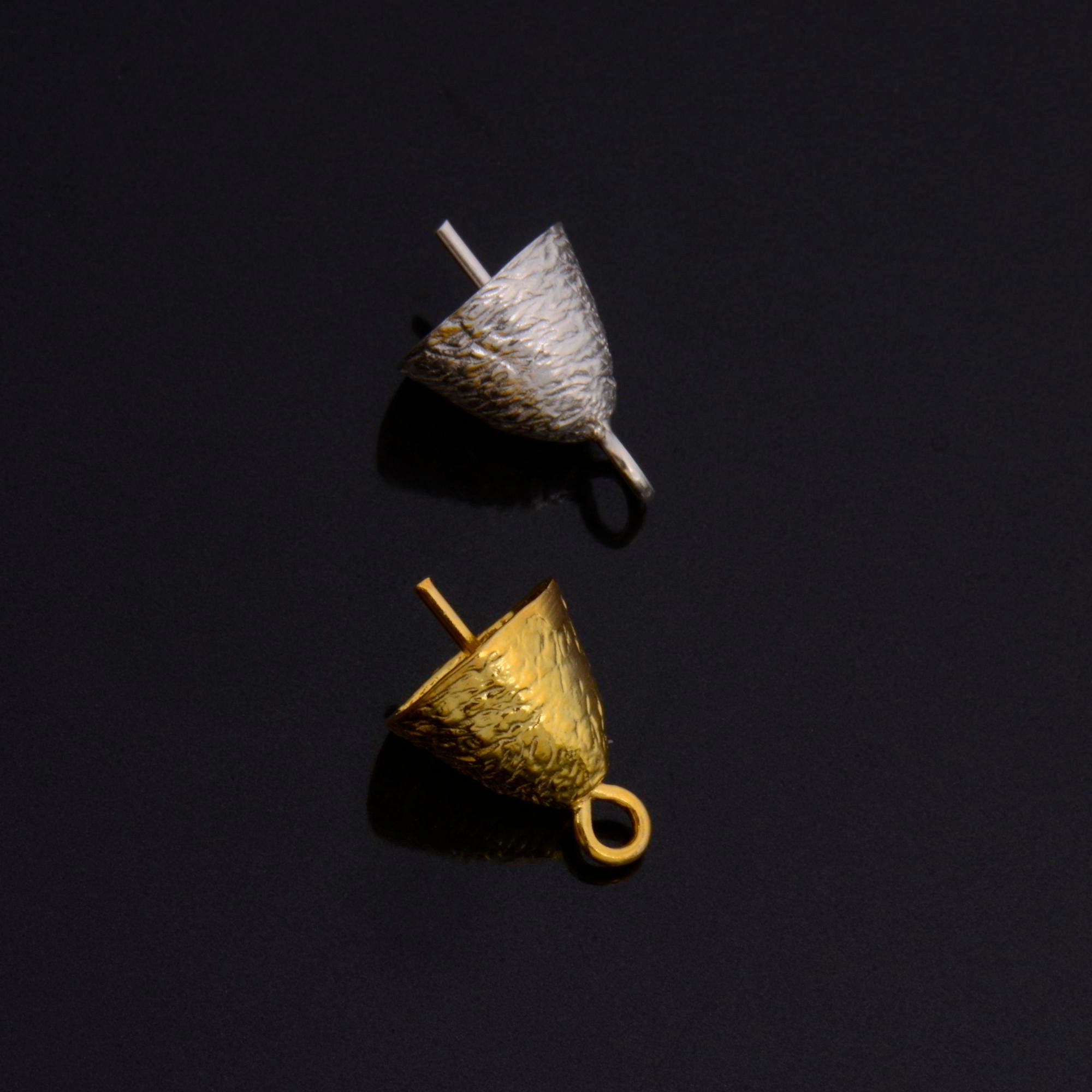 24K Gold Vermeil & 925 Silver Peg Bail Handmade Bead Caps for Half Drilled Beads, Silver Bead Caps in Gold, Jewelry Supplies, S67/S67V