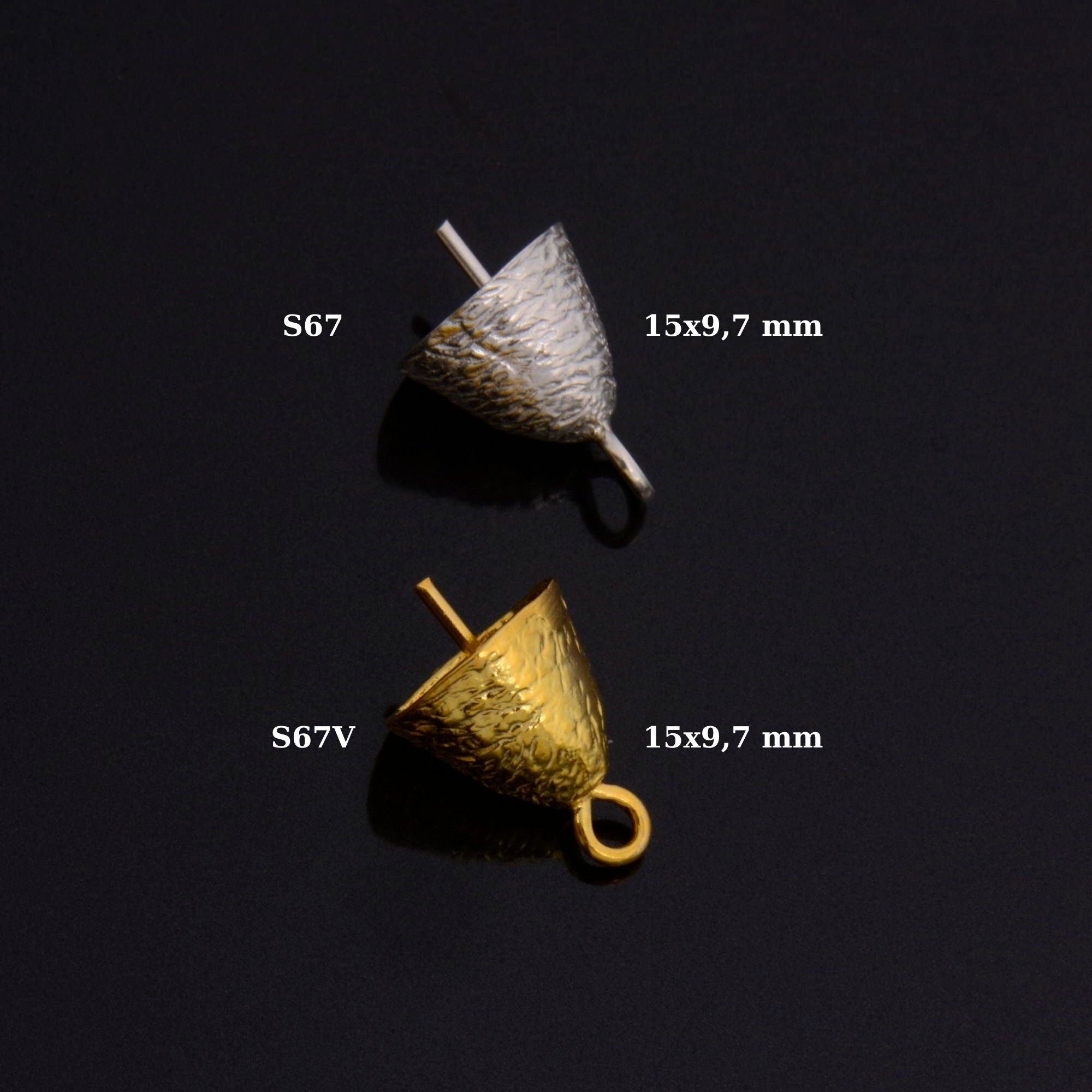 24K Gold Vermeil & 925 Silver Peg Bail Handmade Bead Caps for Half Drilled Beads, Silver Bead Caps in Gold, Jewelry Supplies, S67/S67V
