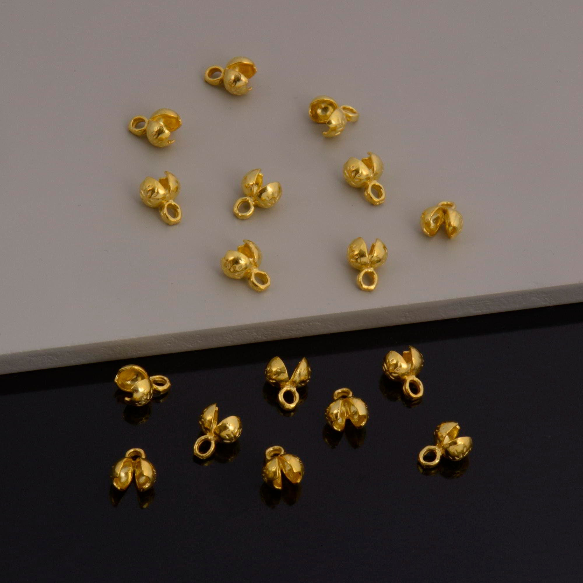 24K Gold End Knot Cover, Gold Plated 925 Large Crimp Cover, Gold on Ag 925 End Clamshell knot cover For Jewelry Making, VM141