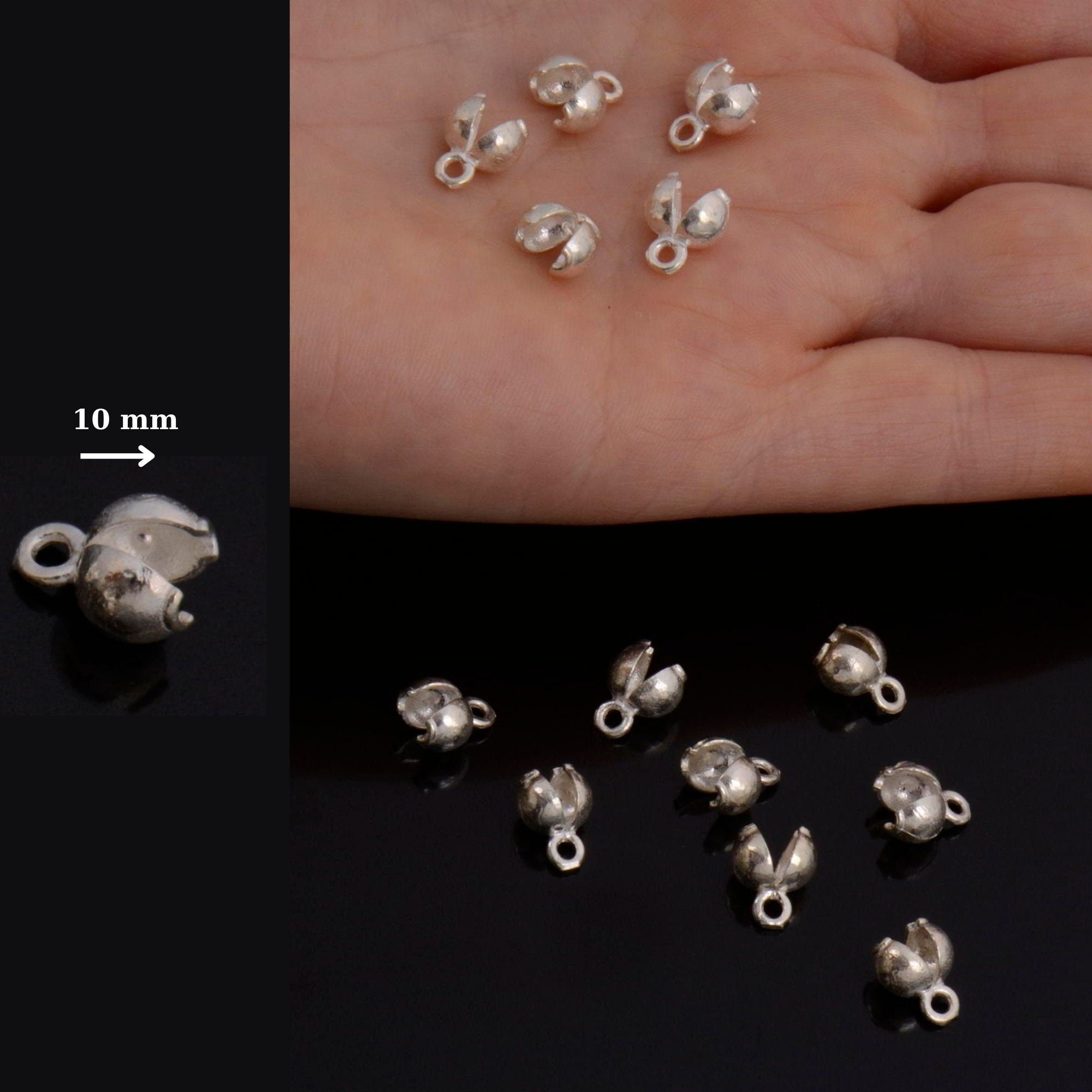 925 Sterling Silver End Knot Cover, Silver Large Crimp Cover, Ag 925 End Clamshell knot Cover For Jewelry Making, M145