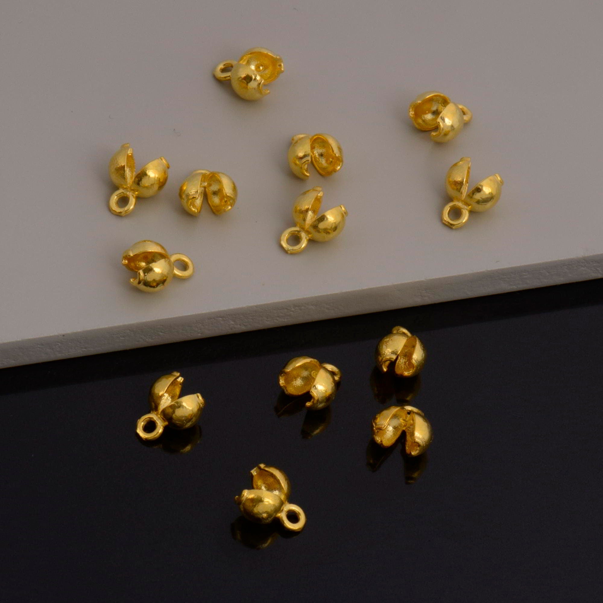 24K Gold End Knot Cover, Gold Plated 925 Large Crimp Cover, Gold on Ag 925 End Clamshell knot cover For Jewelry Making, VM145