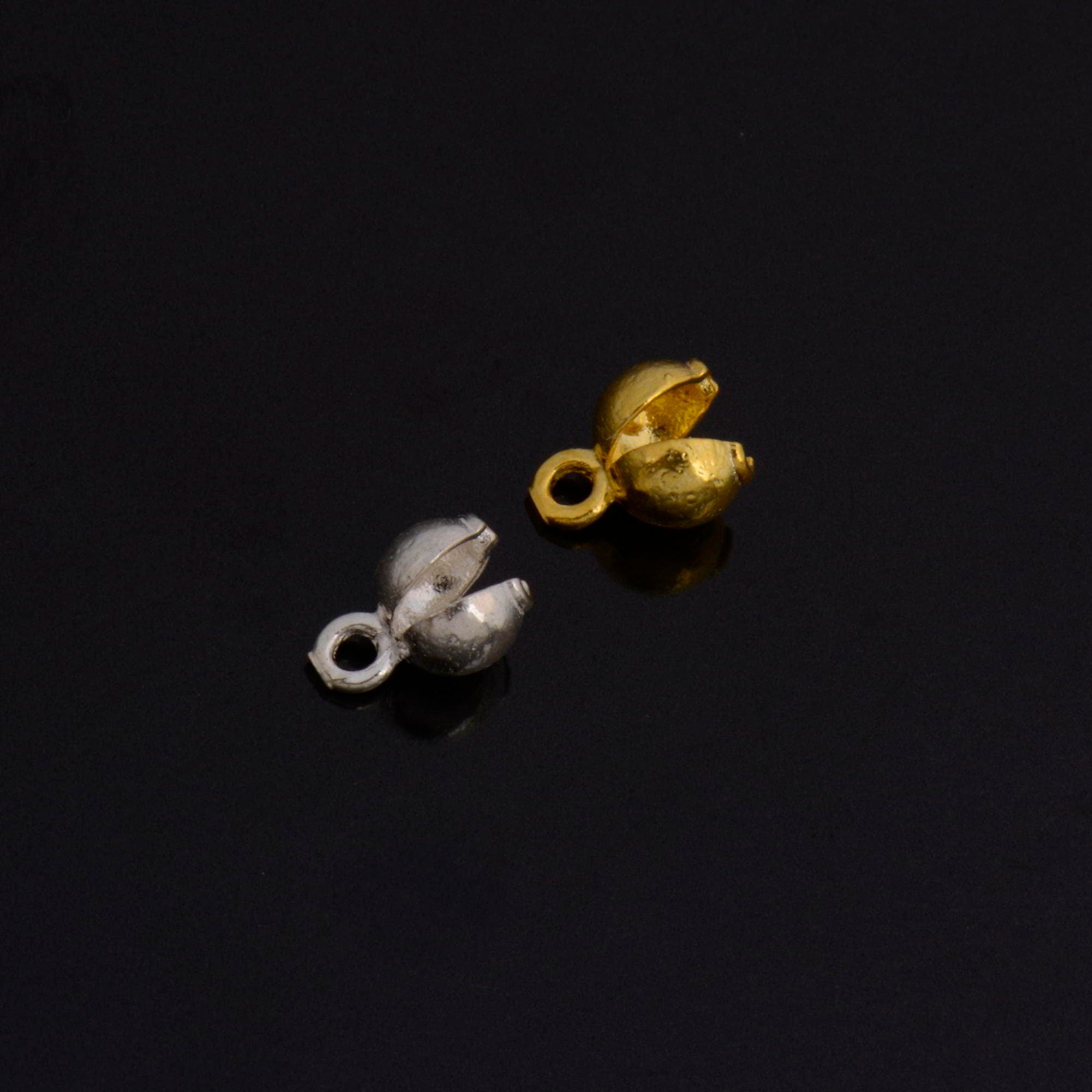 24K Gold Vermeil and 925 Silver End Knot Cover, Plated Large Crimp Cover, Gold on Ag End Clamshell knot cover For Jewelry Making, M145/VM145