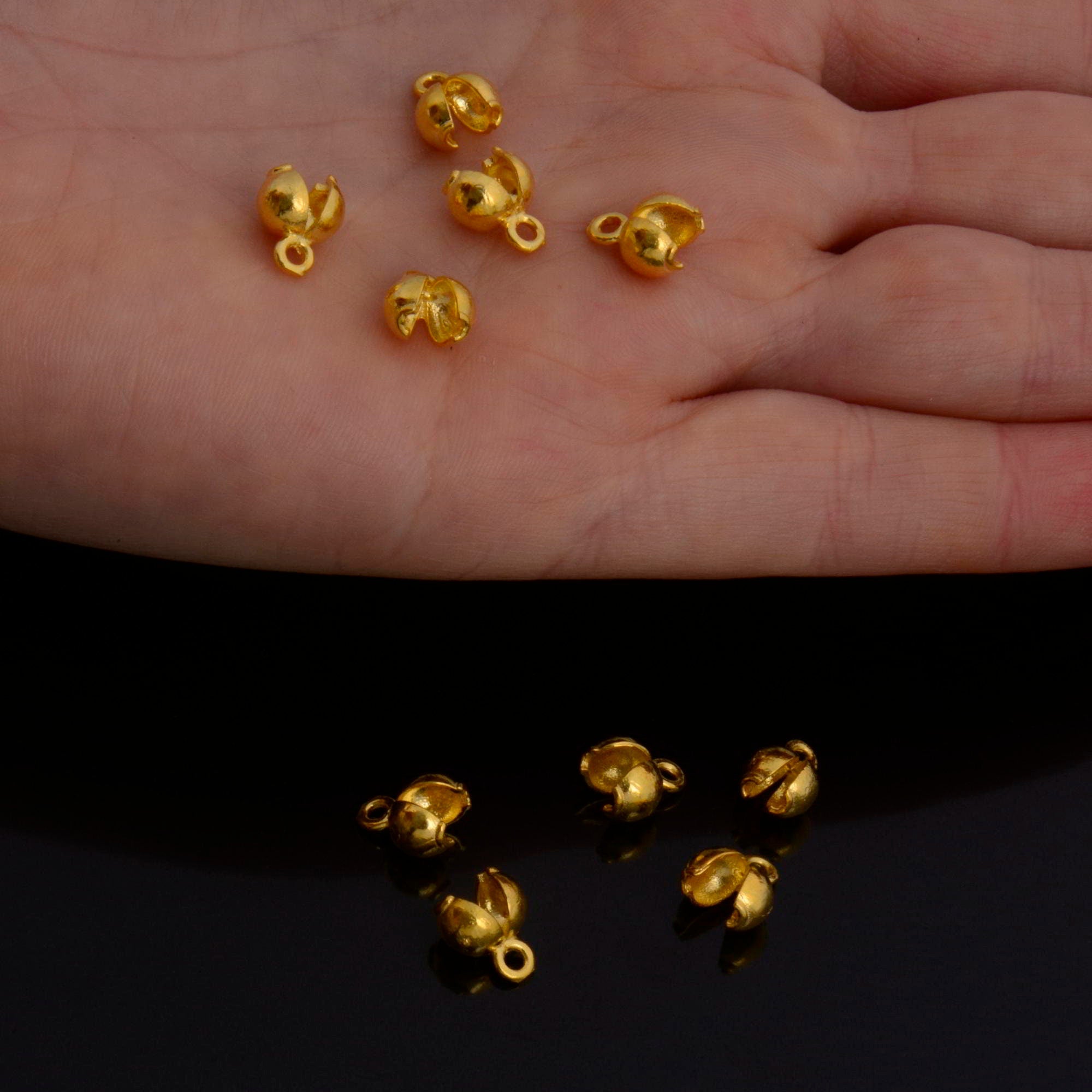 24K Gold Vermeil and 925 Silver End Knot Cover, Plated Large Crimp Cover, Gold on Ag End Clamshell knot cover For Jewelry Making, M145/VM145