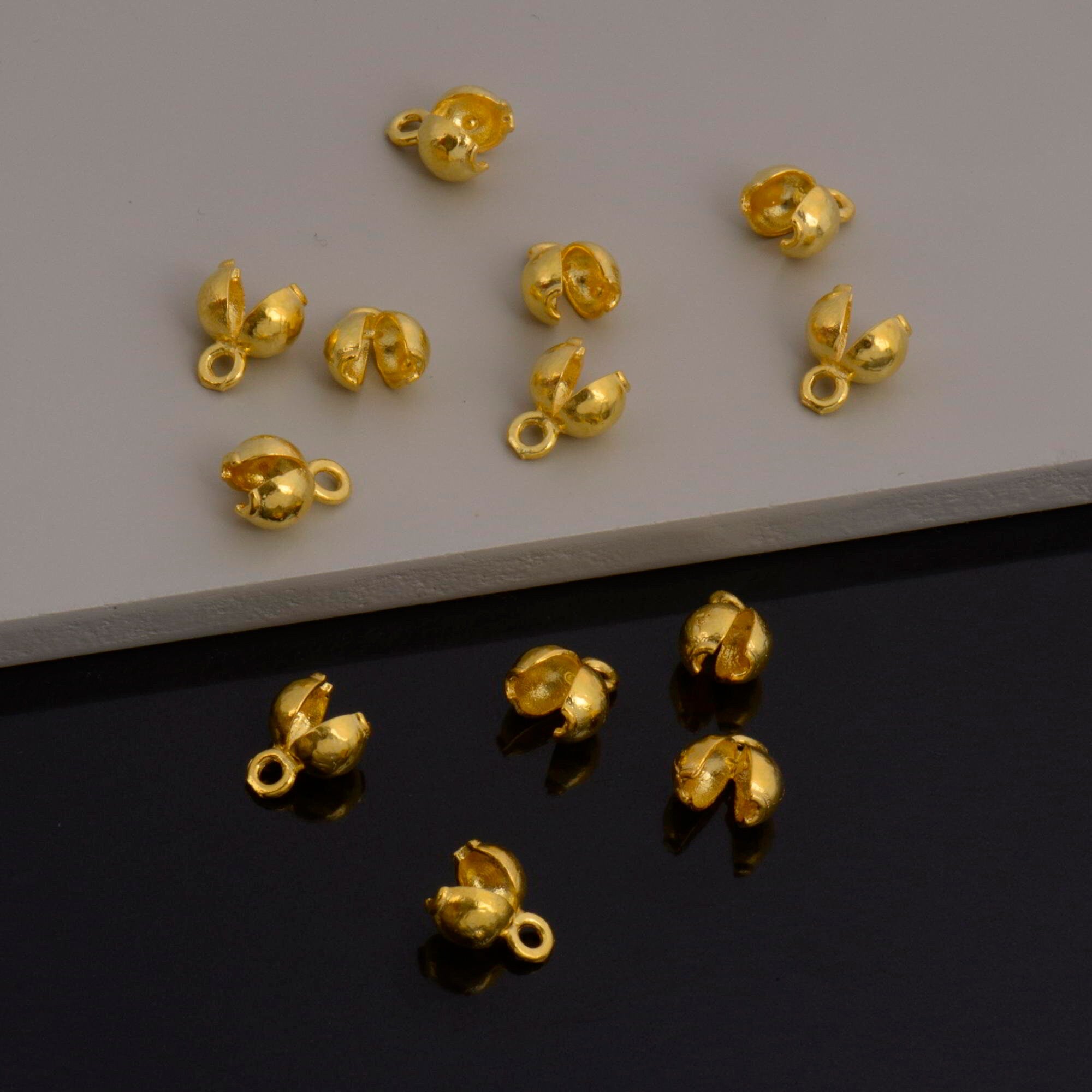 24K Gold Vermeil and 925 Silver End Knot Cover, Plated Large Crimp Cover, Gold on Ag End Clamshell knot cover For Jewelry Making, M145/VM145