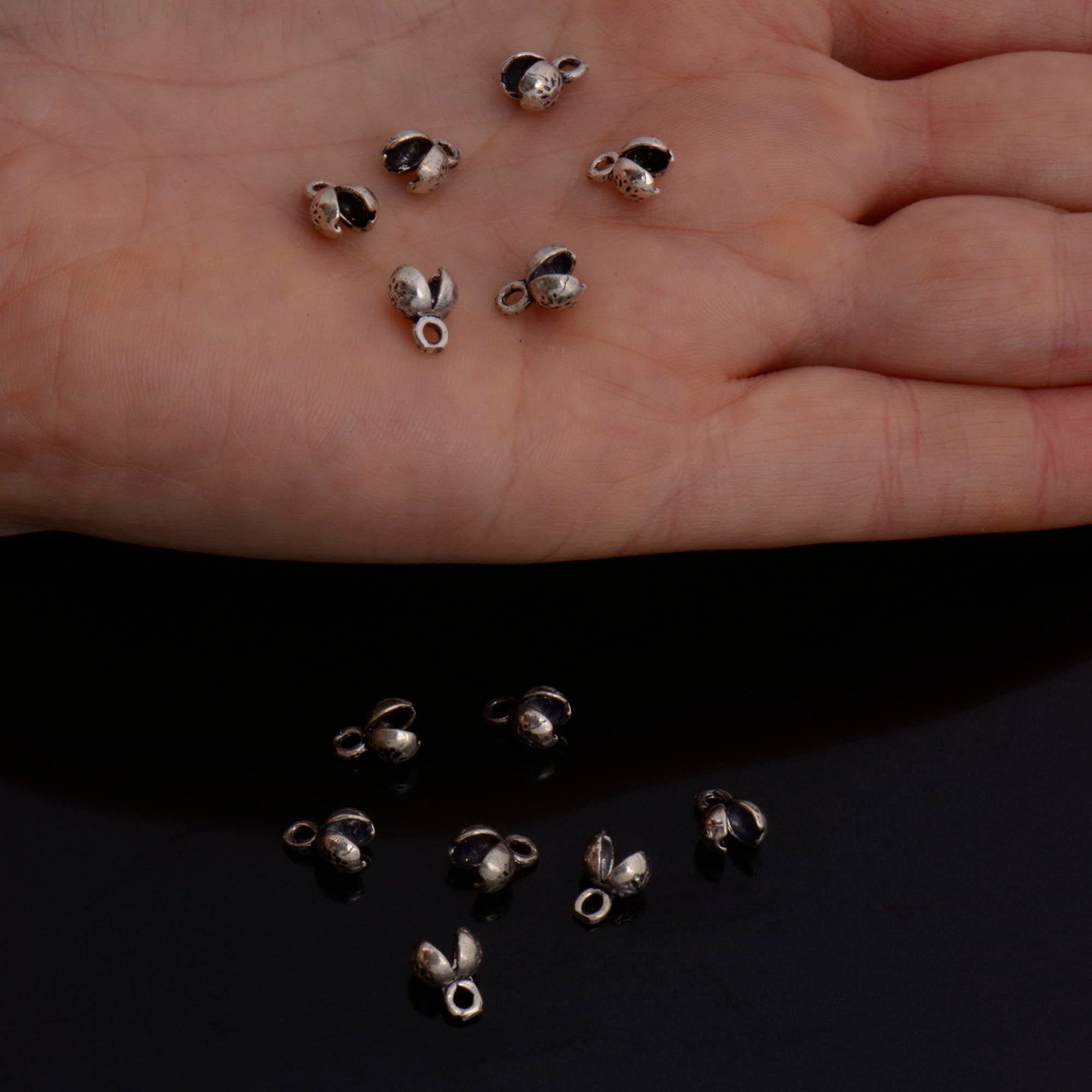 925 Sterling Silver End Knot Cover, Silver Large Crimp Cover, Ag925 End Clamshell knot Cover For Jewelry Making, M146