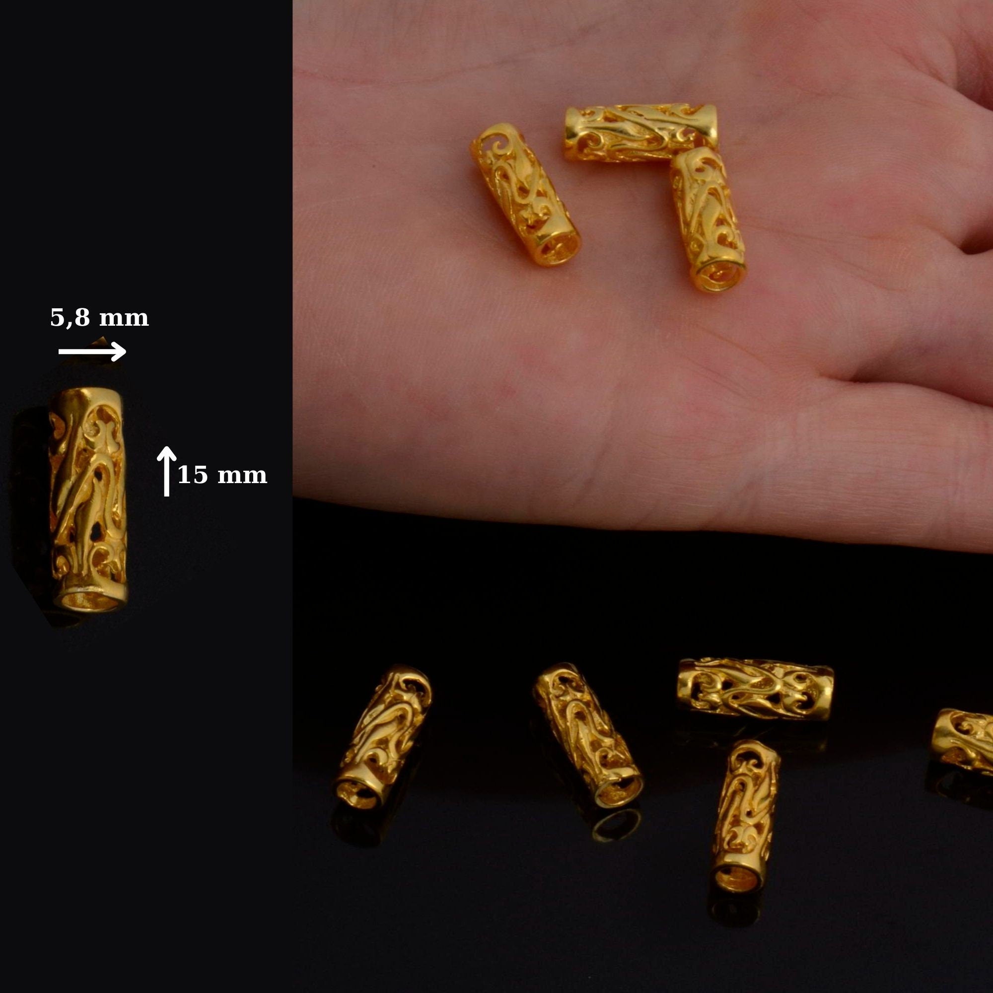 24K Gold Vermeil Open Work Tube Beads, Tube Beads in 24K Gold, 925 Silver Open Work Tube Beads, Silver Tube Beads For Jewelry Making, S57V