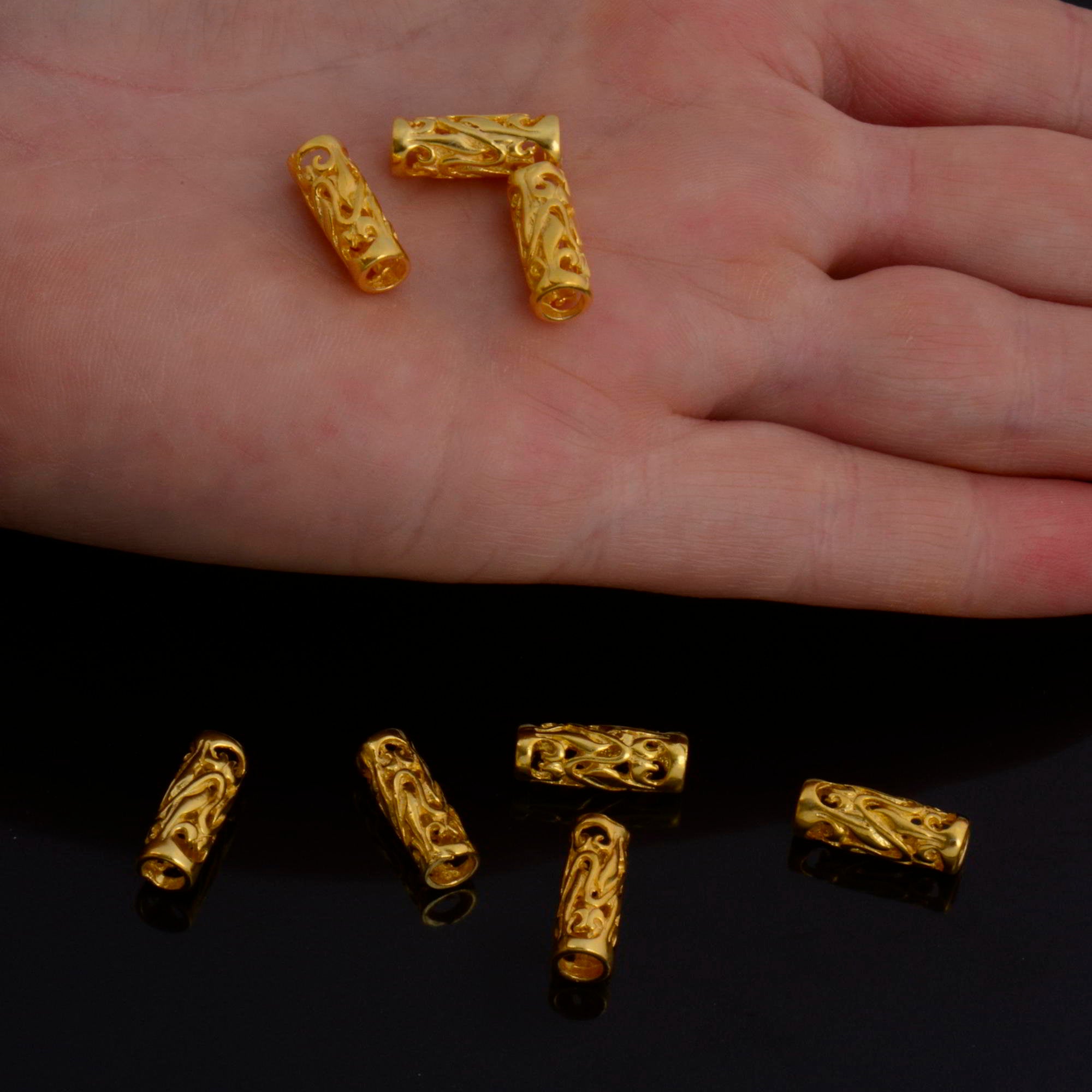 24K Gold Vermeil Open Work Tube Beads, Tube Beads in 24K Gold, 925 Silver Open Work Tube Beads, Silver Tube Beads For Jewelry Making, S57V