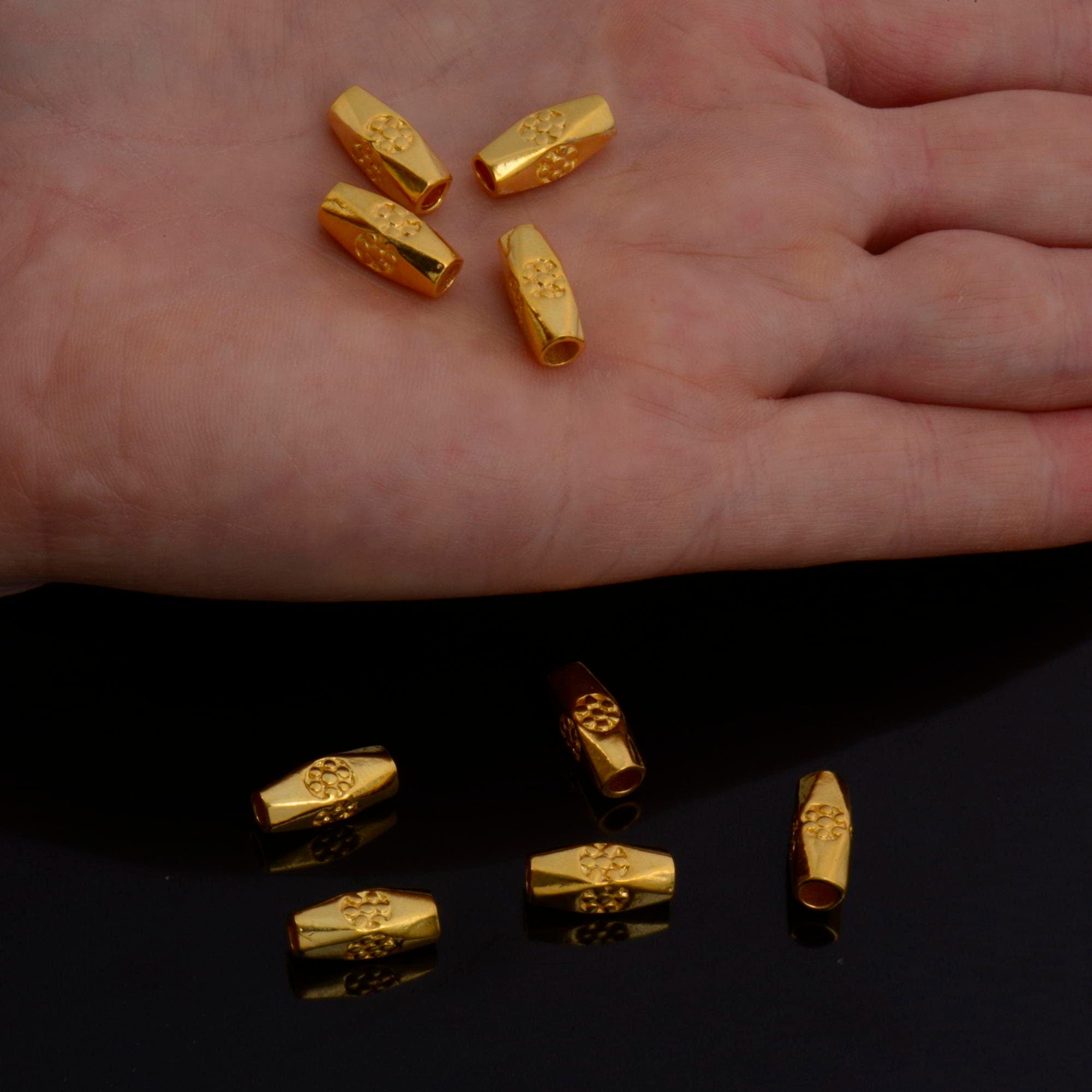 24K Gold Vermeil Large Hole Tube Beads, Tube Beads in 24K Gold, 925 Silver Large Hole Tube Beads, Silver Tube Beads For Jewelry Making, S59V