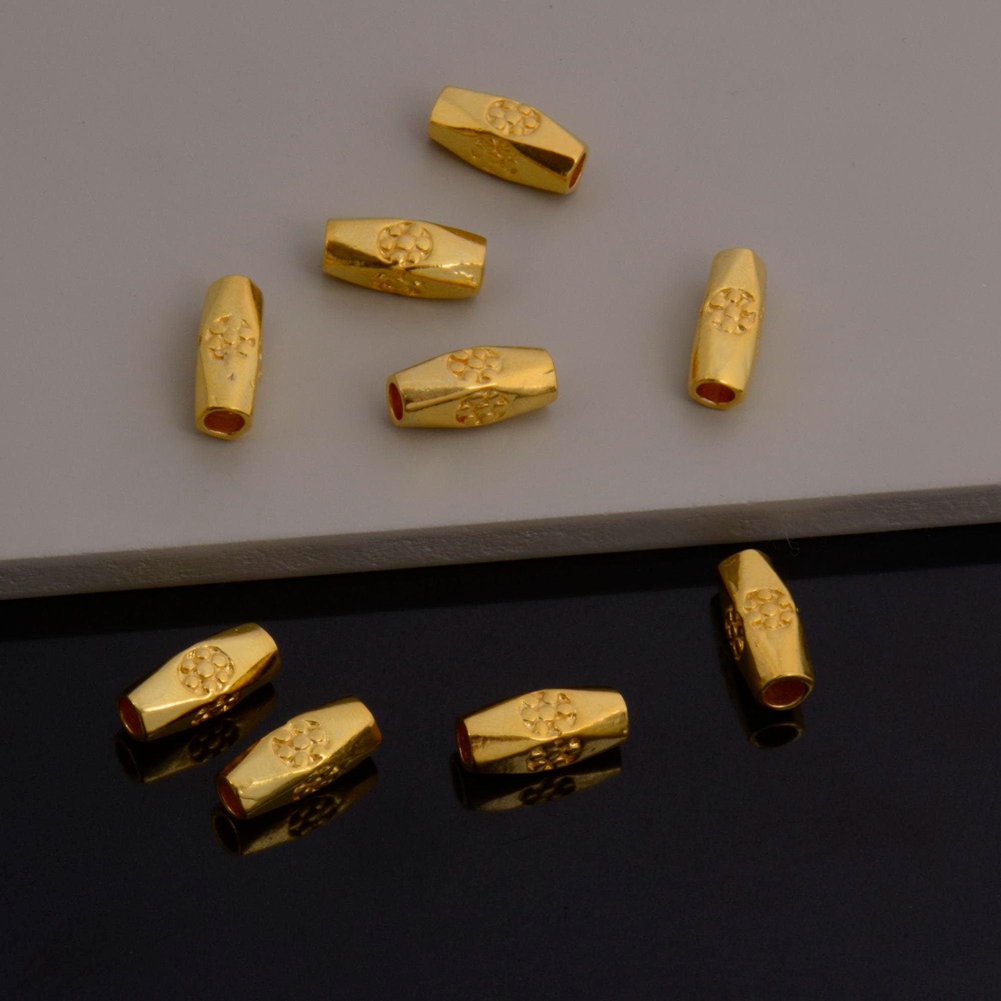 24K Gold Vermeil Large Hole Tube Beads, Tube Beads in 24K Gold, 925 Silver Large Hole Tube Beads, Silver Tube Beads For Jewelry Making, S59V