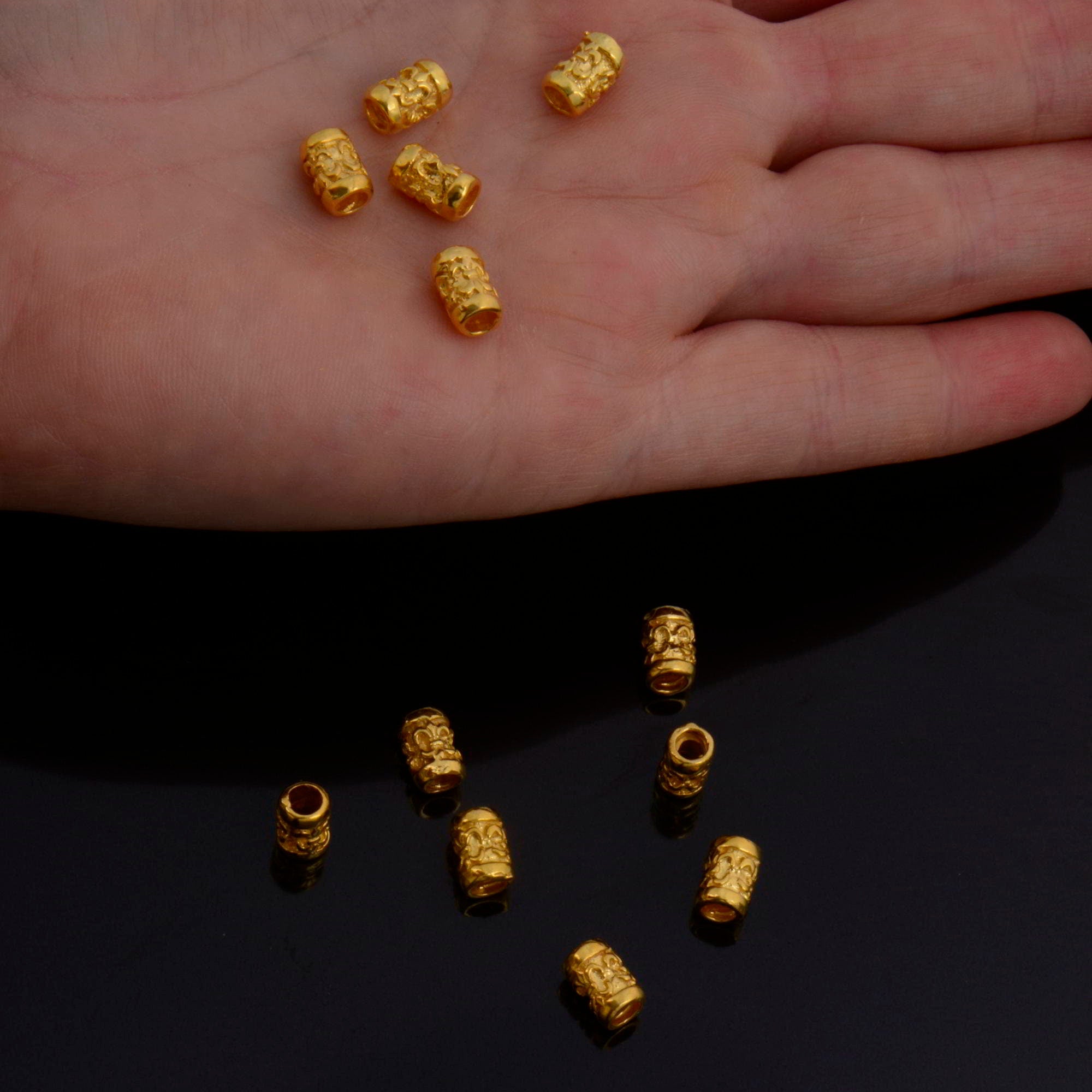 24K Gold Vermeil Large Hole Tube Beads, Tube Beads in 24K Gold, 925 Silver Large Hole Tube Beads, Silver Tube Beads For Jewelry Making, S60V