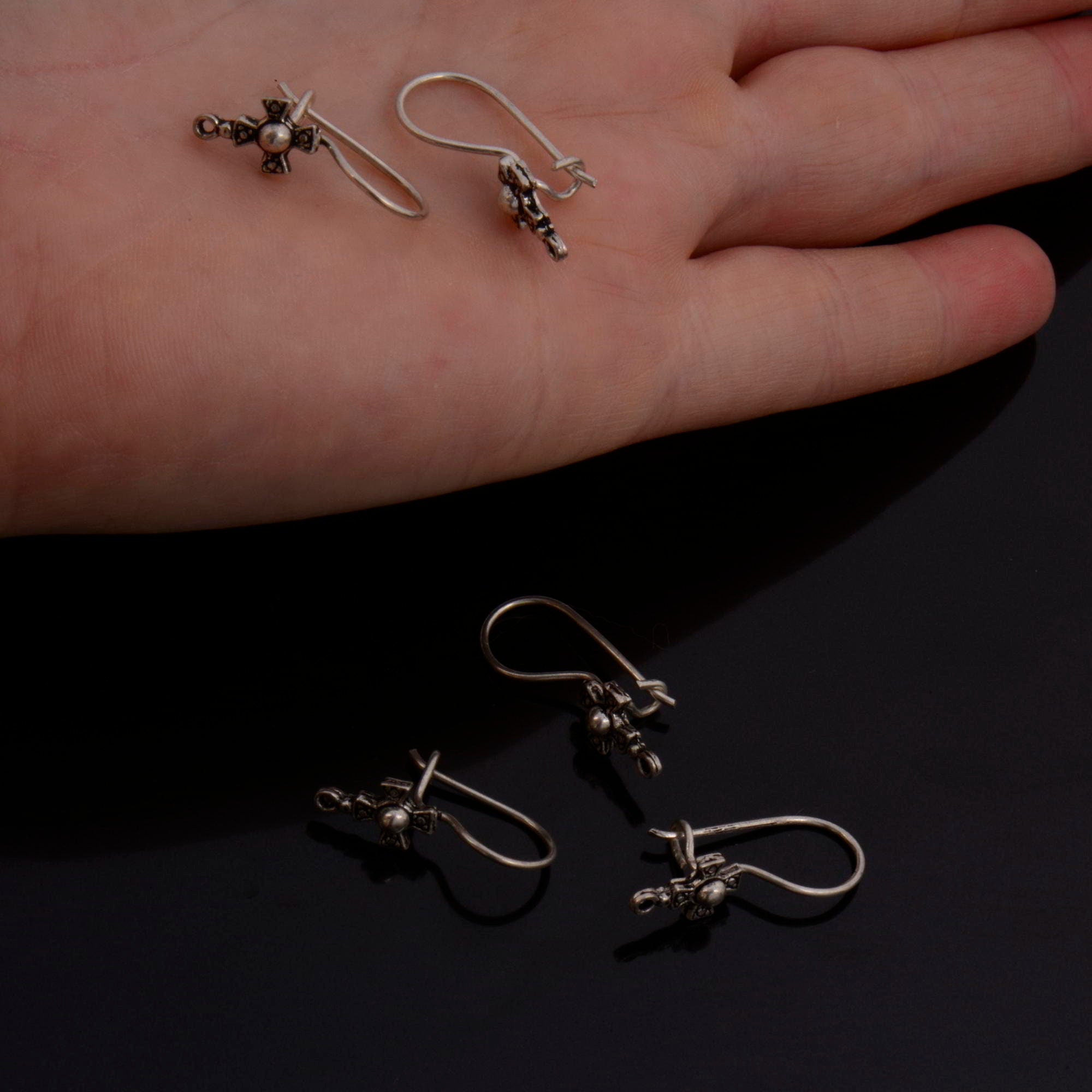 925 Sterling Silver & 24K Gold Ear Hooks, Cross Ear Wires in Silver and Vermeil, Earrings Making Supply, Jewelry Findings, S63V/S63