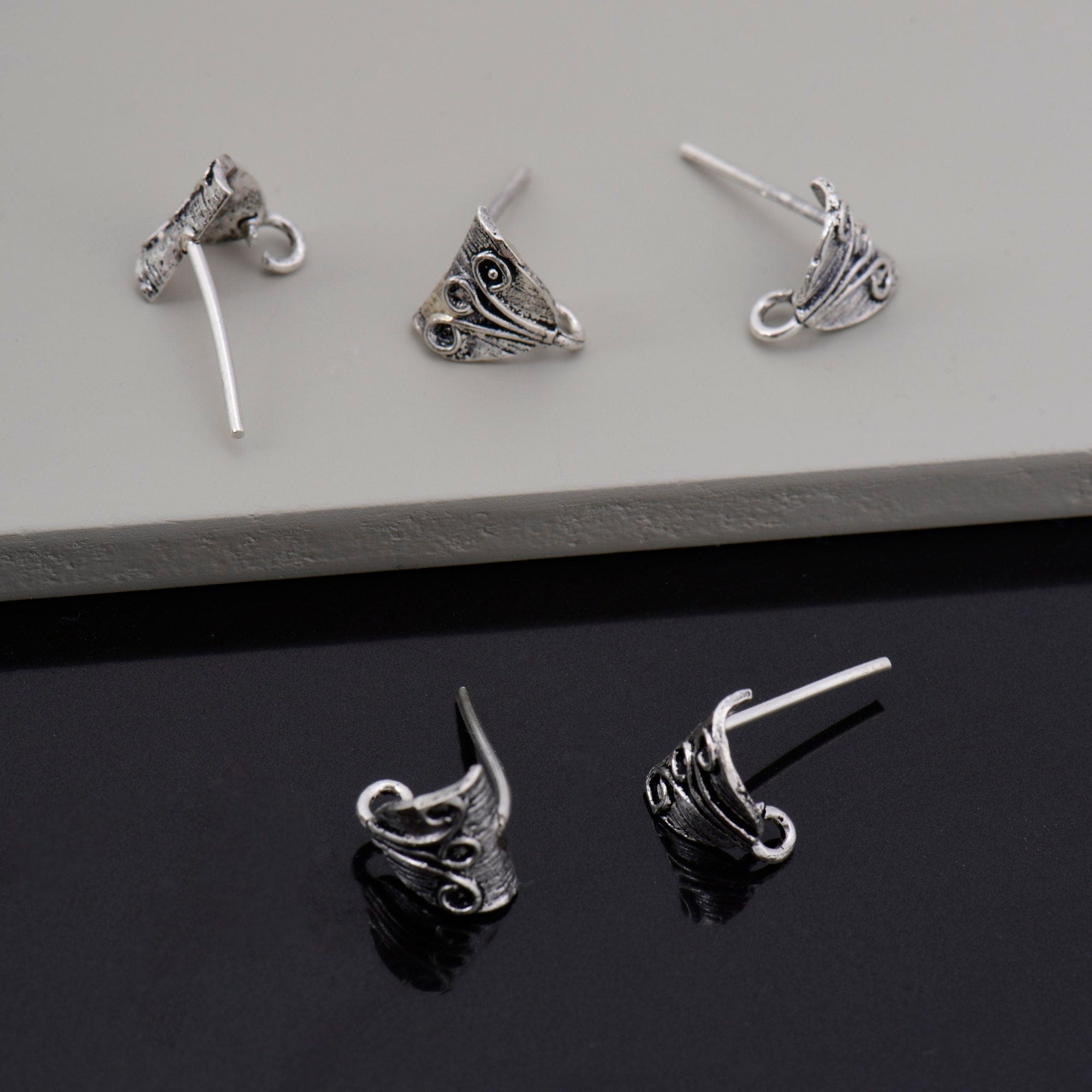 925 Silver Earring Posts, Solid Silver Stud Earrings with Hoops, Earring Stud Components, Jewelry Making Findings, S65