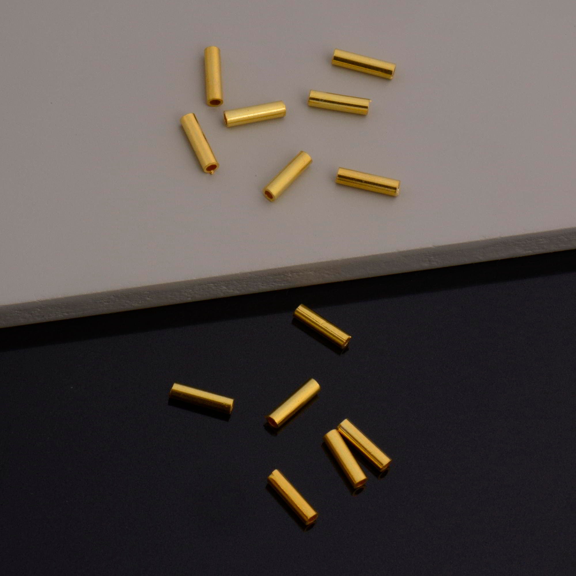 24K Gold Vermeil Hole Tube Beads, Tube Beads in 24K Gold, 925 Silver Hole Tube Beads, Silver Tube Beads For Jewelry Making, S66V