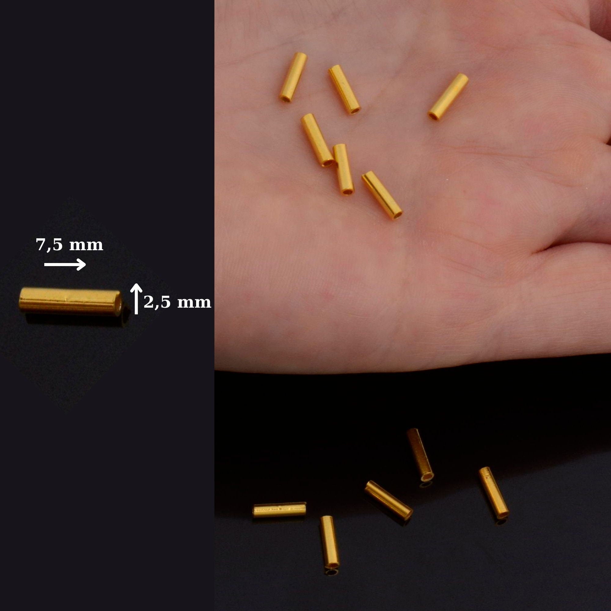 24K Gold Vermeil Hole Tube Beads, Tube Beads in 24K Gold, 925 Silver Hole Tube Beads, Silver Tube Beads For Jewelry Making, S66V