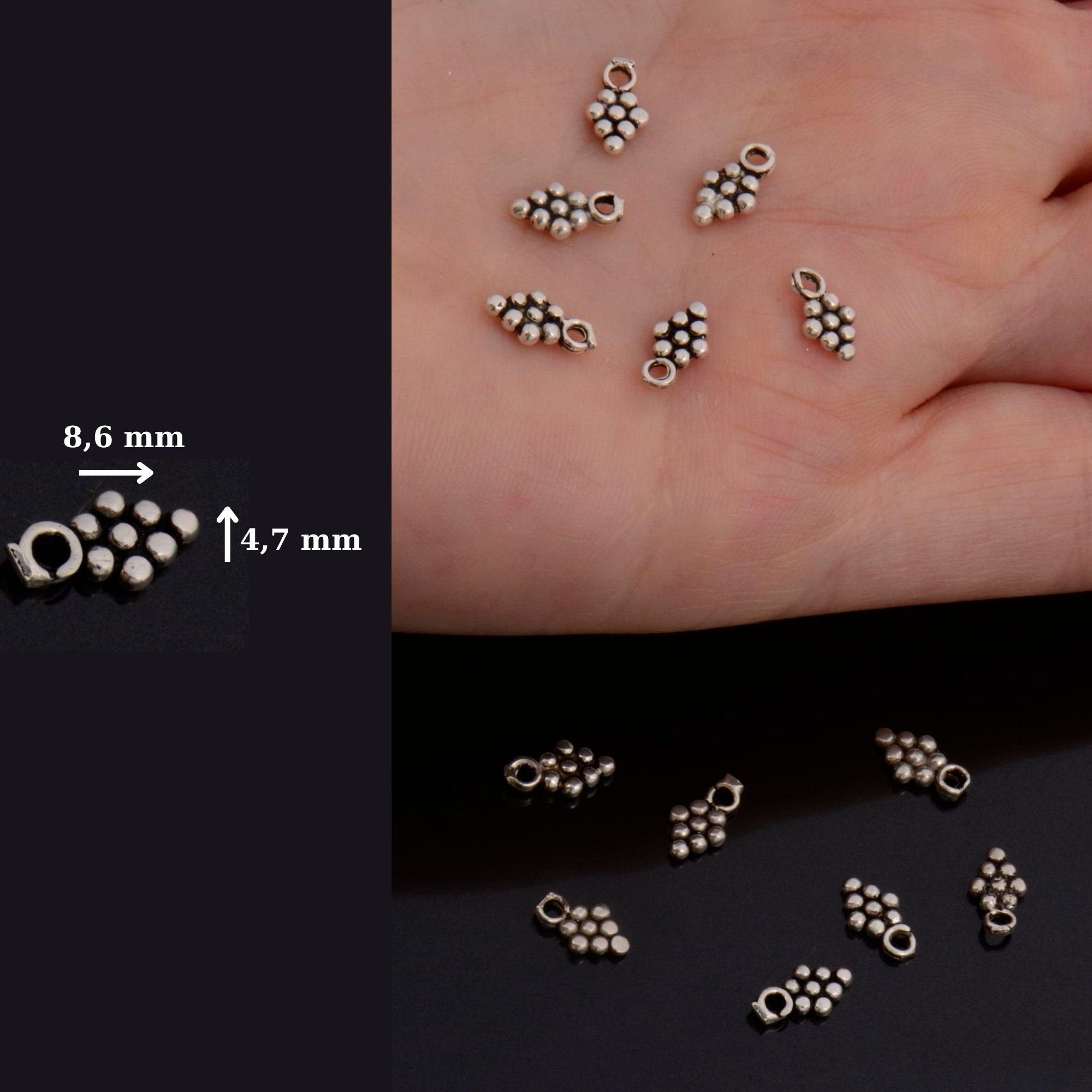 925 Sterling Silver Grape Dangle Charm, Solid Silver Dangle Charm, Necklace Dangle Charm, Earrings Dangle Charm, Jewelry Finding, S68