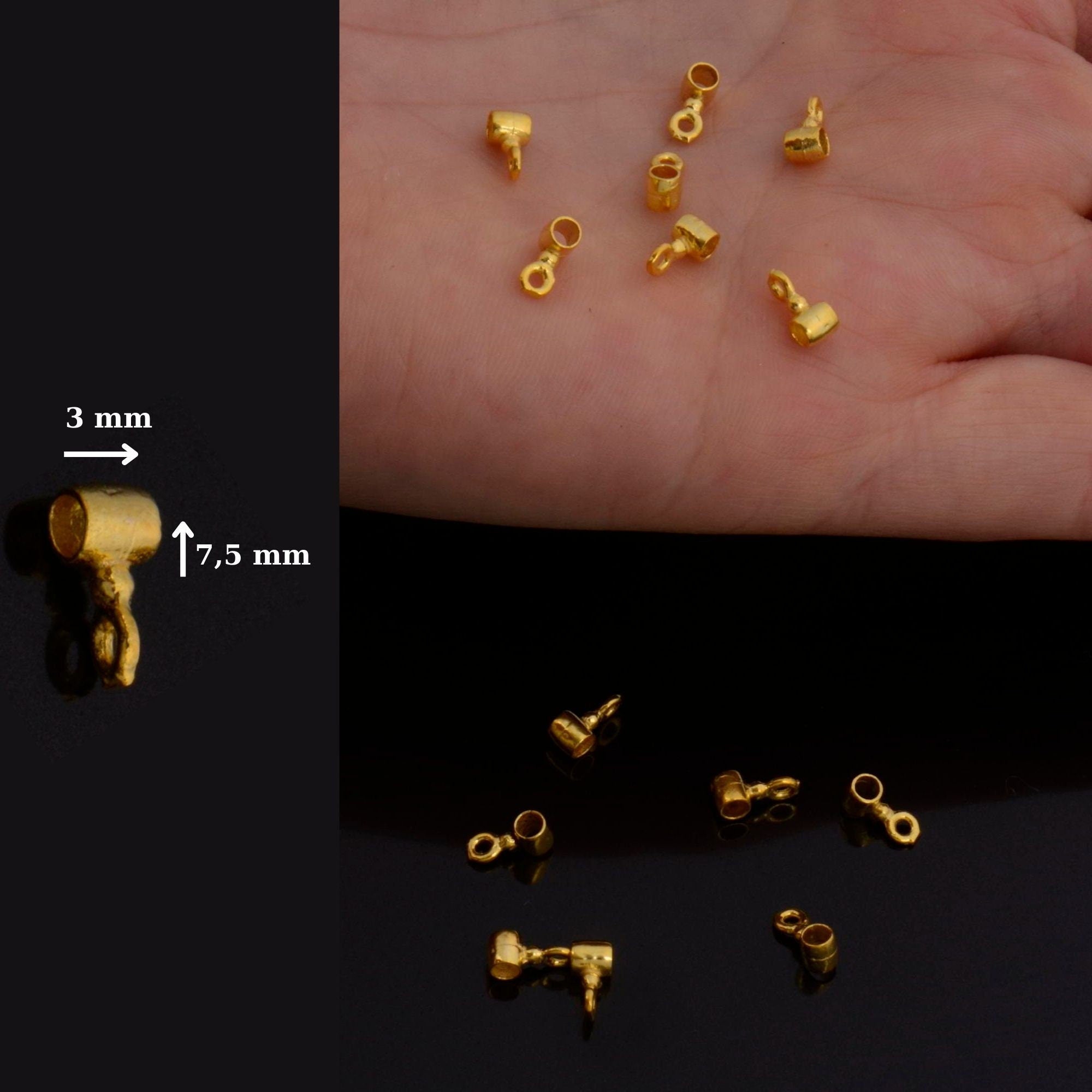 24K Gold Vermeil & 925 Silver Tube bead Bail, Silver Tube Charm Hanger, Ag Slide Bead Bail with Closed Ring For Jewelry Making, M140/VM140