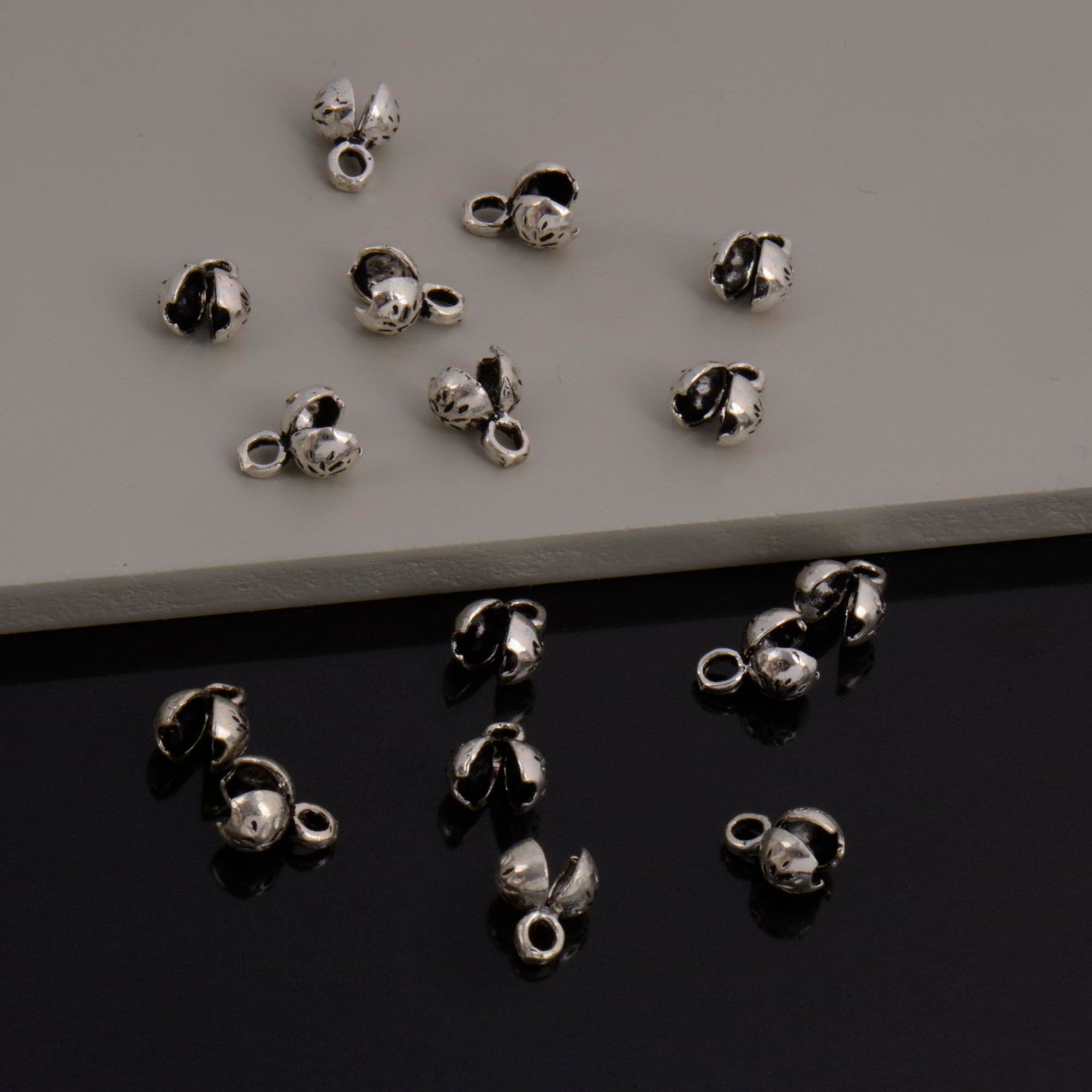 925 Sterling Silver End Knot Cover, Silver Large Crimp Cover, Ag925 End Clamshell knot CoverFor Jewelry Making, M141