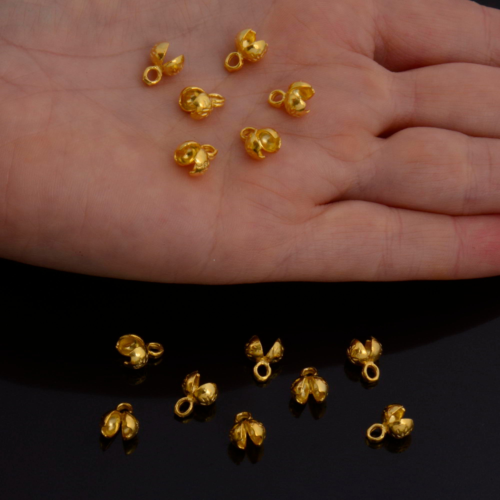 24K Gold End Knot Cover, Gold Plated 925 Large Crimp Cover, Gold on Ag 925 End Clamshell knot cover For Jewelry Making, VM141