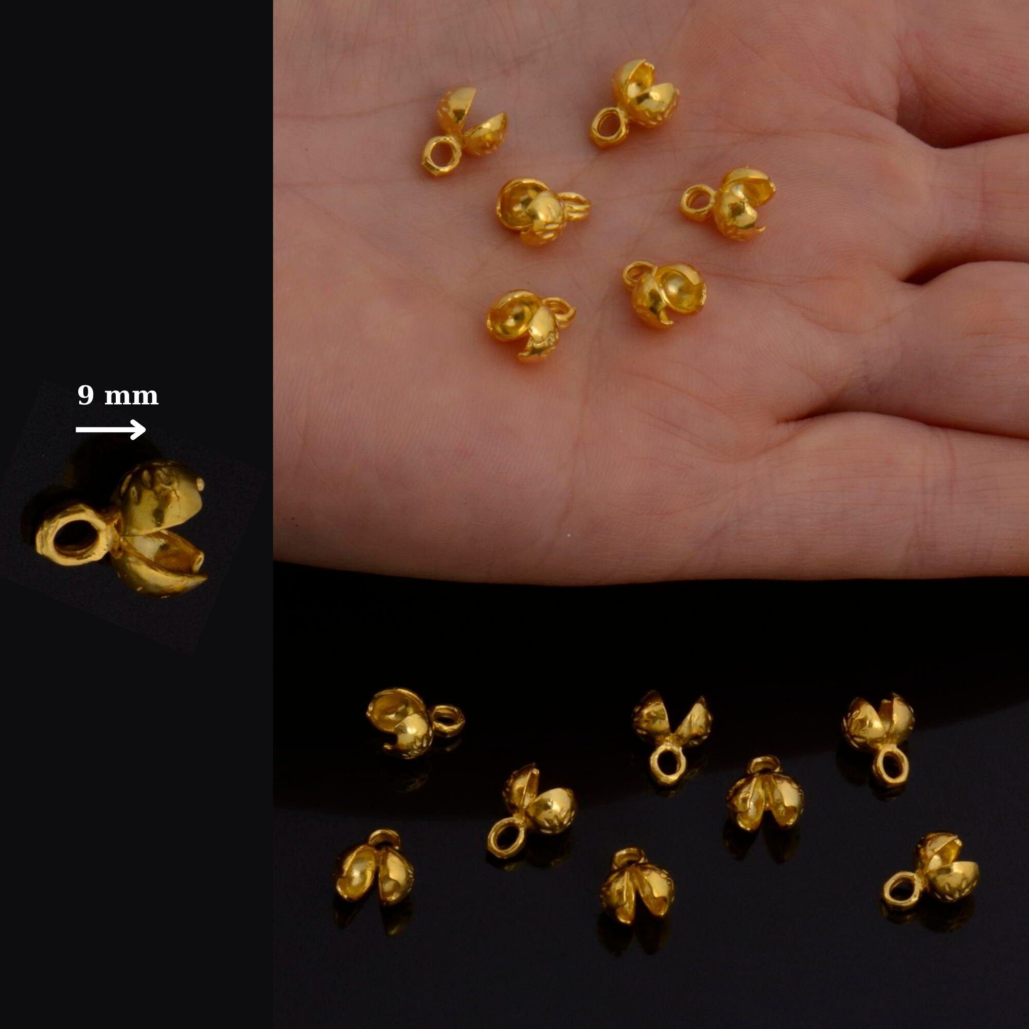 24K Gold End Knot Cover, Gold Plated 925 Large Crimp Cover, Gold on Ag 925 End Clamshell knot cover For Jewelry Making, VM141